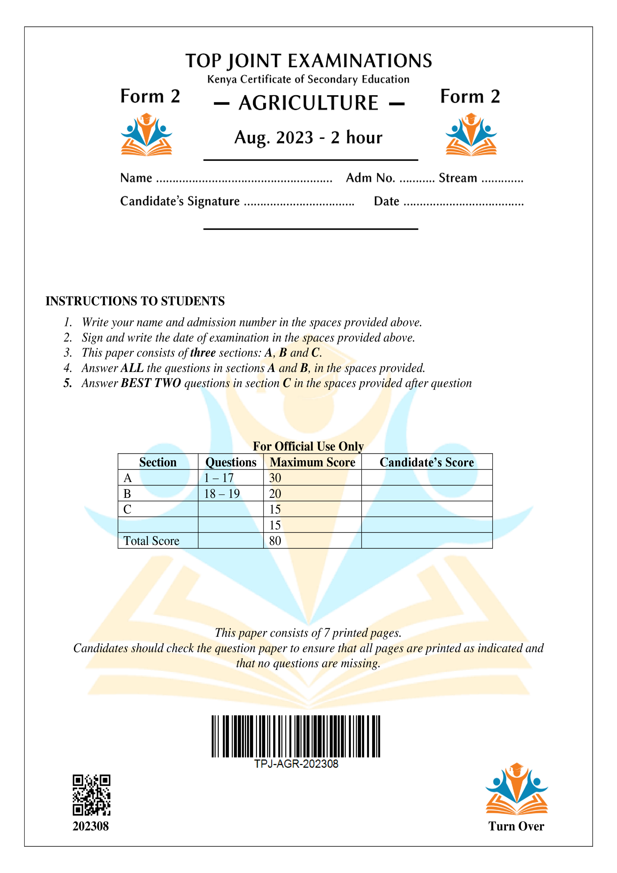 AGRICULTURE FORM 2 END TERM 2 2023