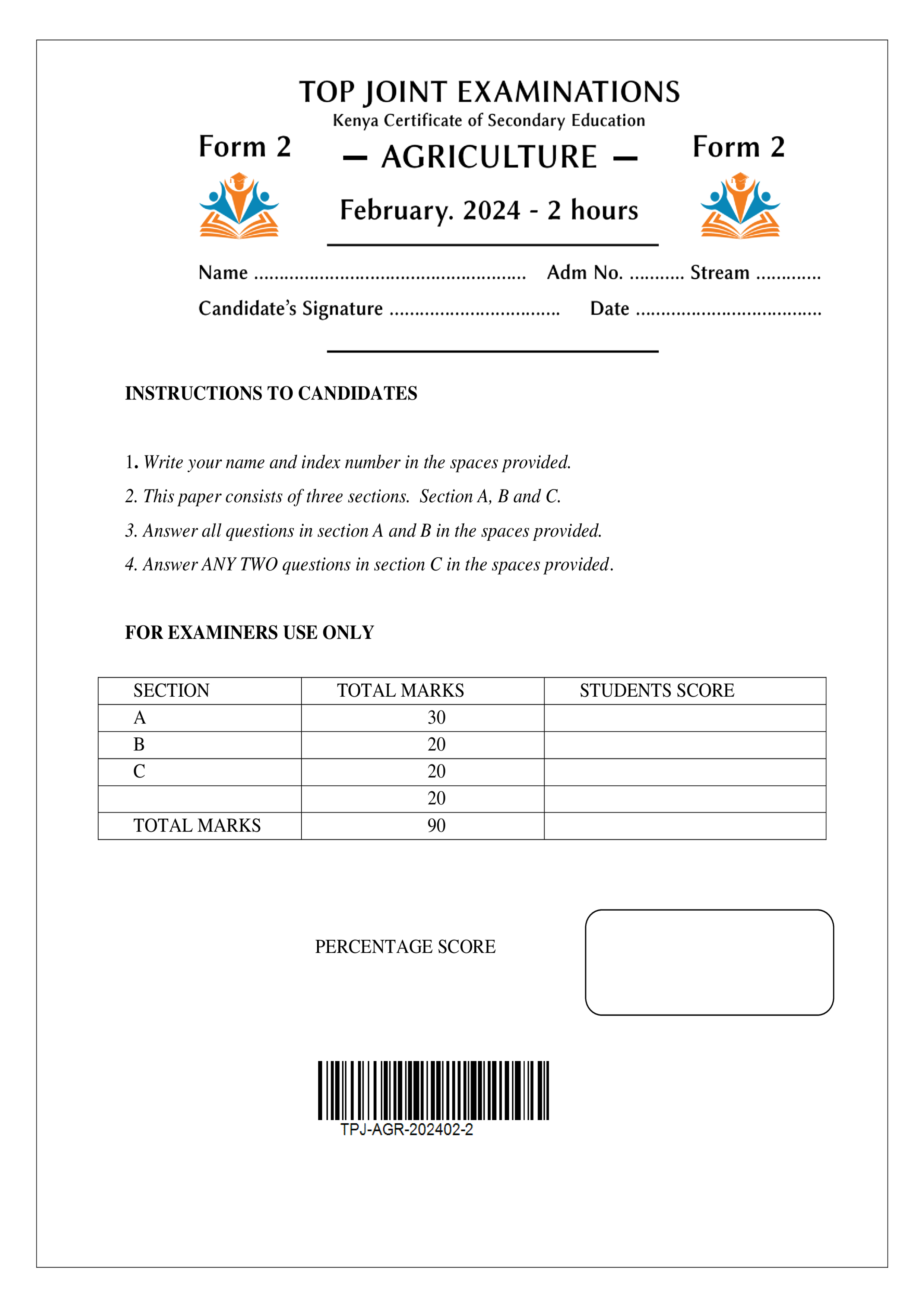 AGRICULTURE FORM 2 MID TERM 1 2024