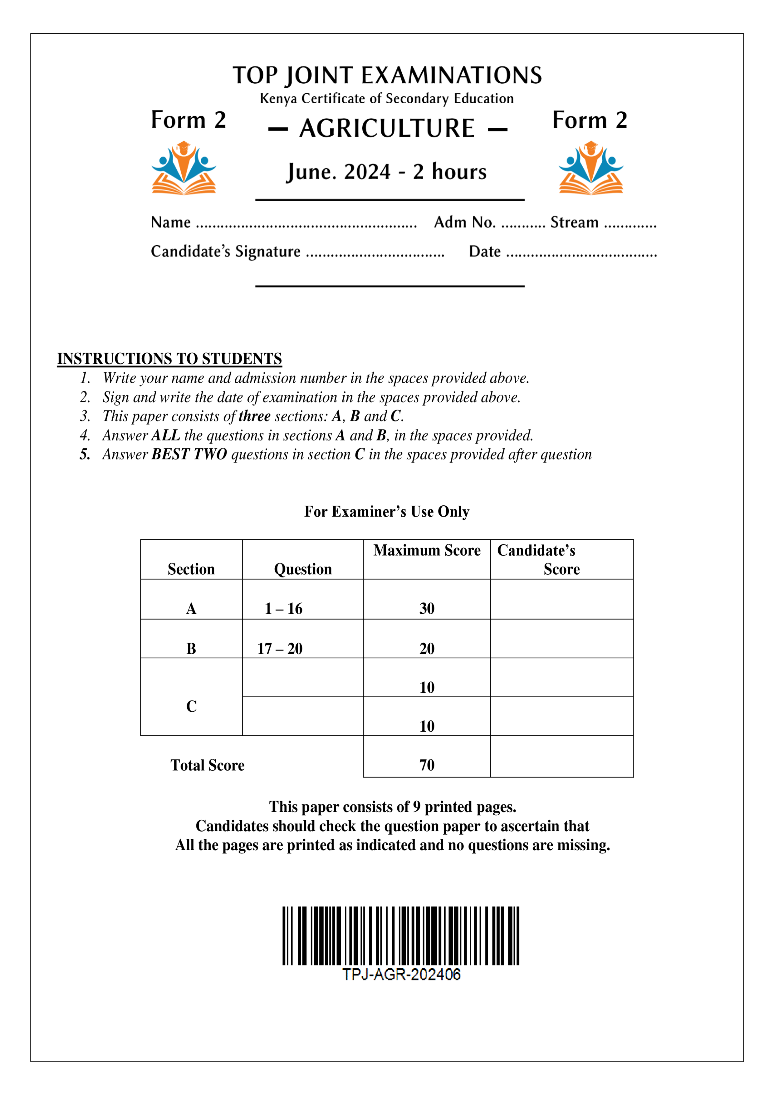 AGRICULTURE FORM 2 MID TERM 2 2024
