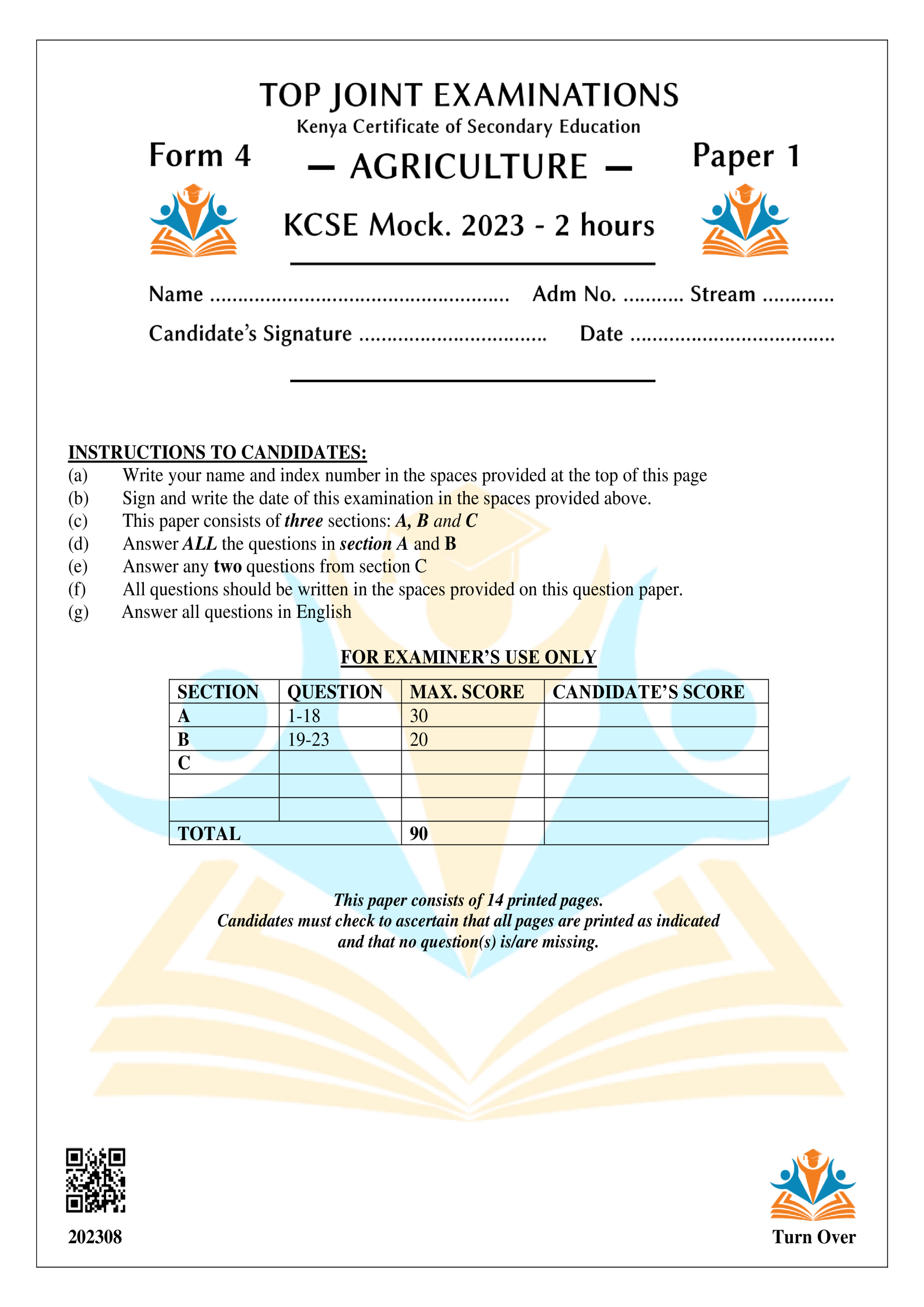 AGRICULTURE FORM 4 KCSE MOCK PAPER 1 2023