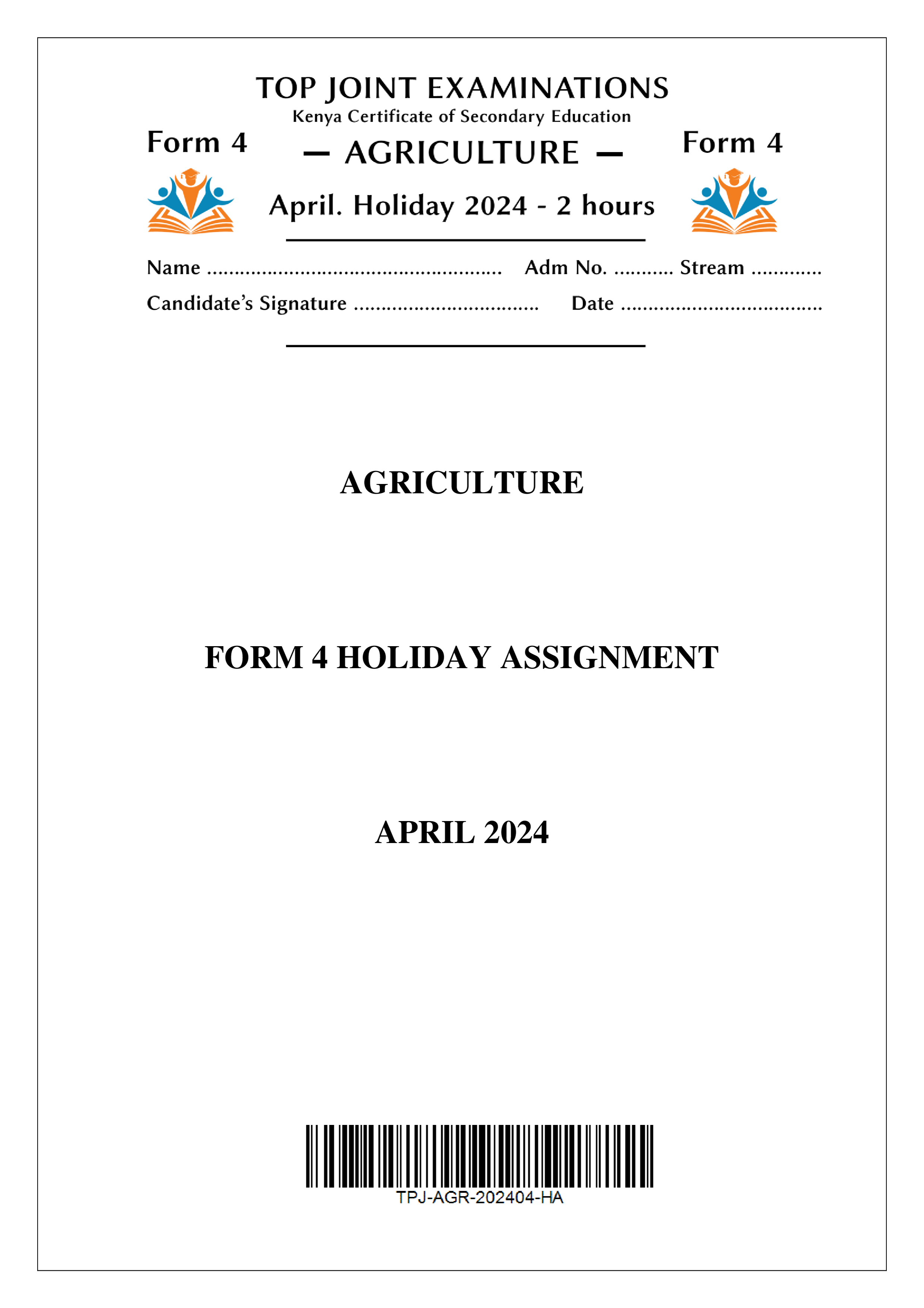AGRICULTURE FORM 4 HOLIDAY ASSIGNMENT TERM 1 2024