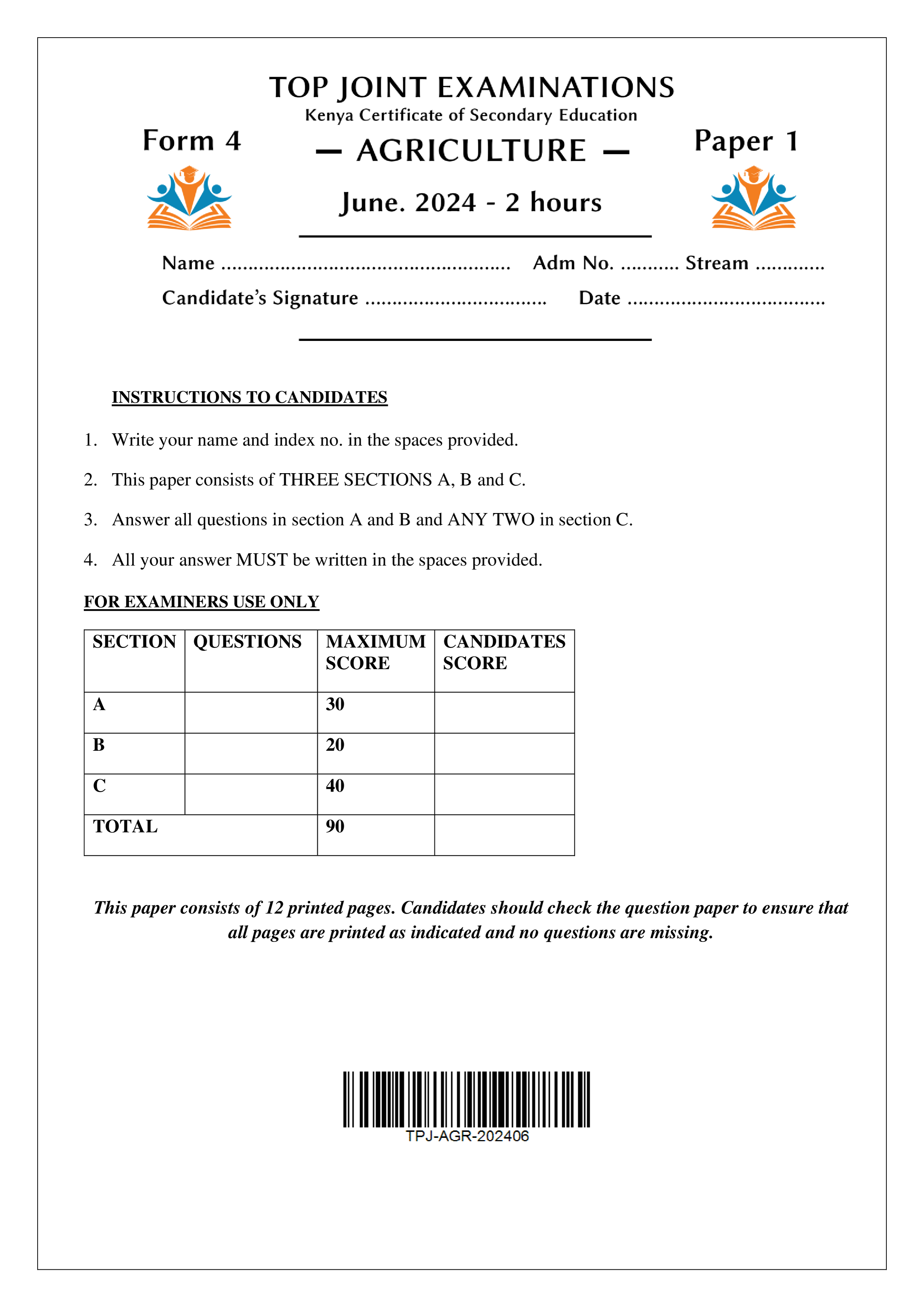 AGRICULTURE FORM 4 PAPER 2 MID TERM 2 2024