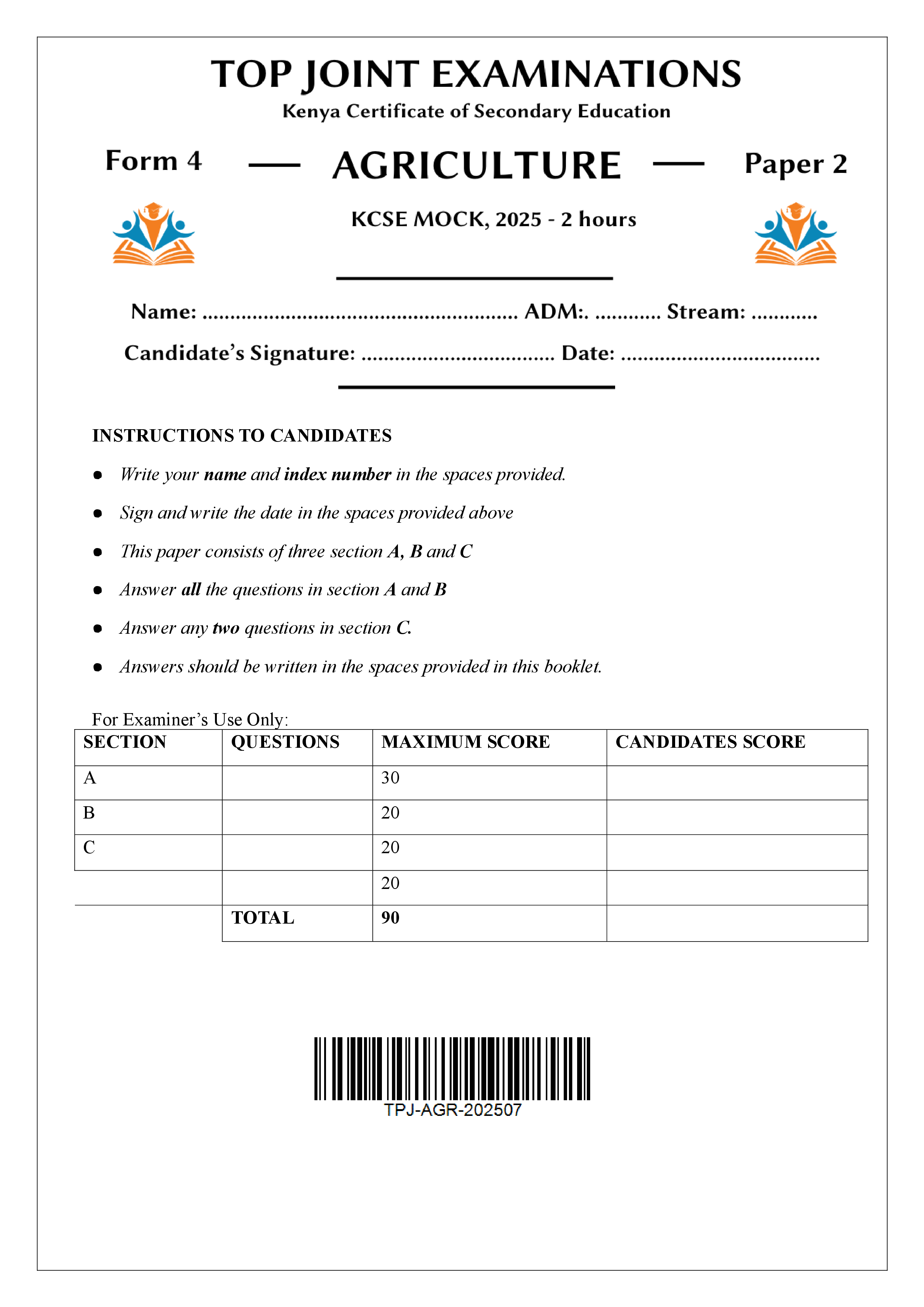 AGRICULTURE FORM 4 PAPER 2 MOCK 2025