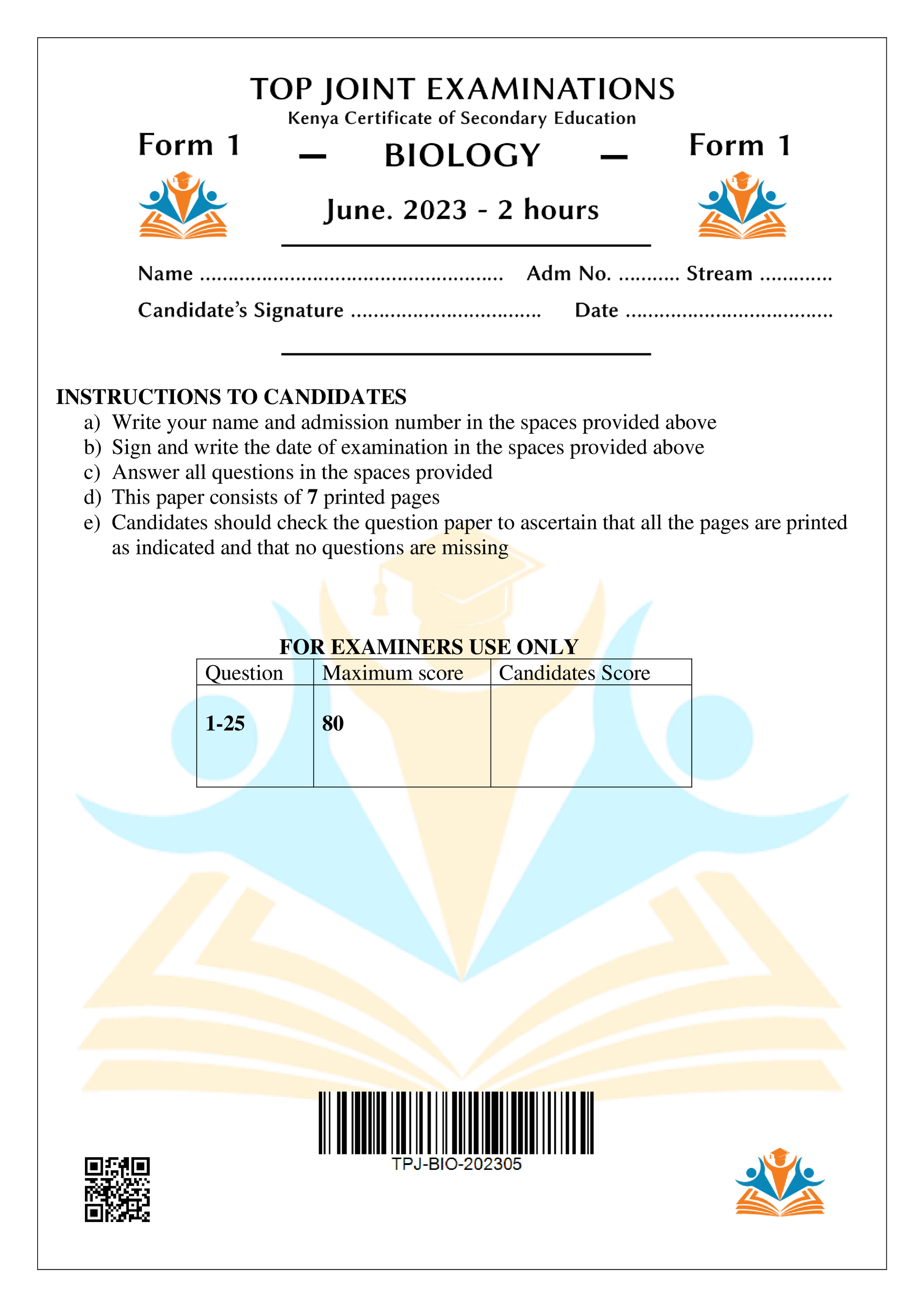 BIOLOGY FORM 1 MID TERM 2 2023