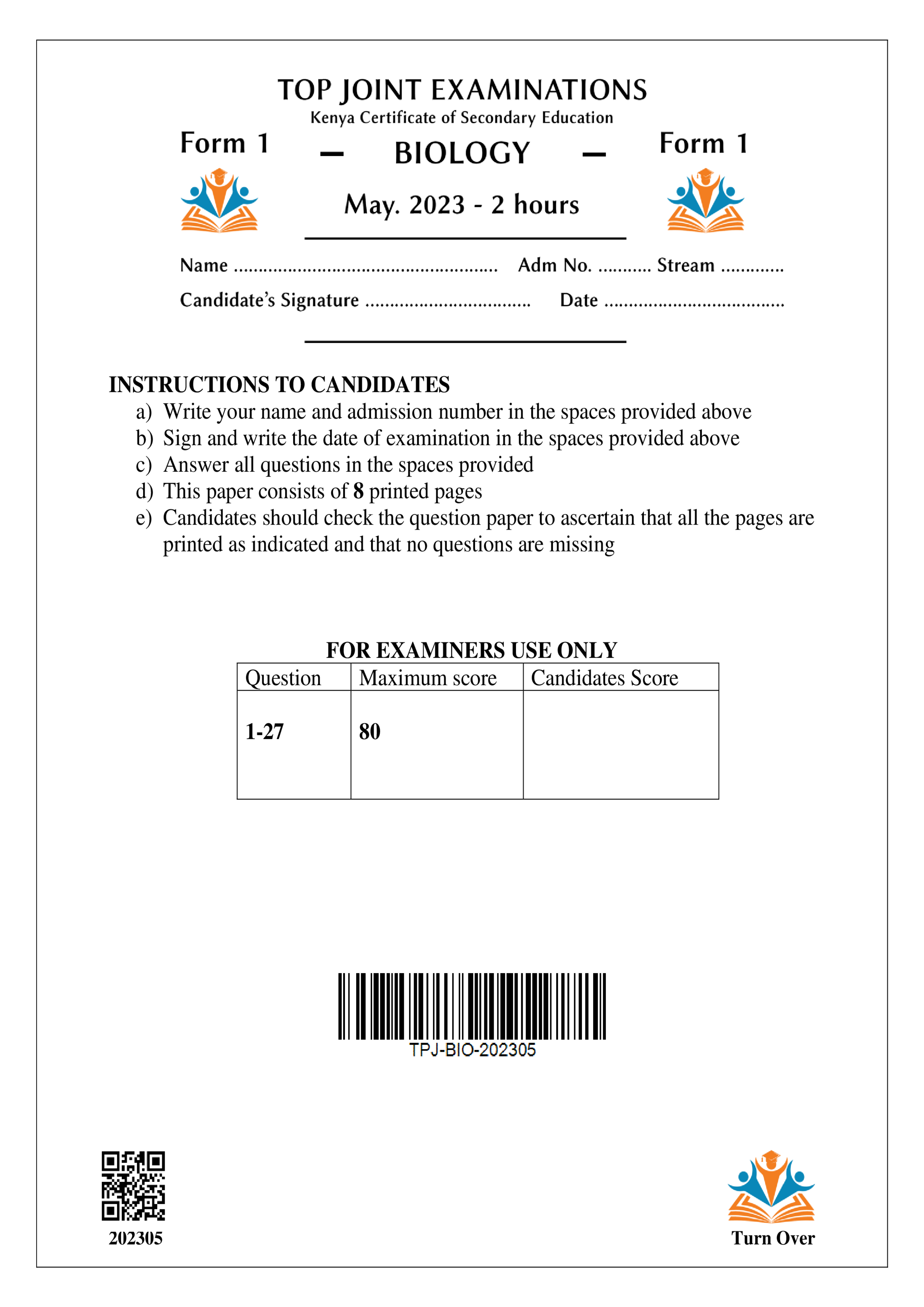 BIOLOGY FORM 1 OPENER TERM 2 2023