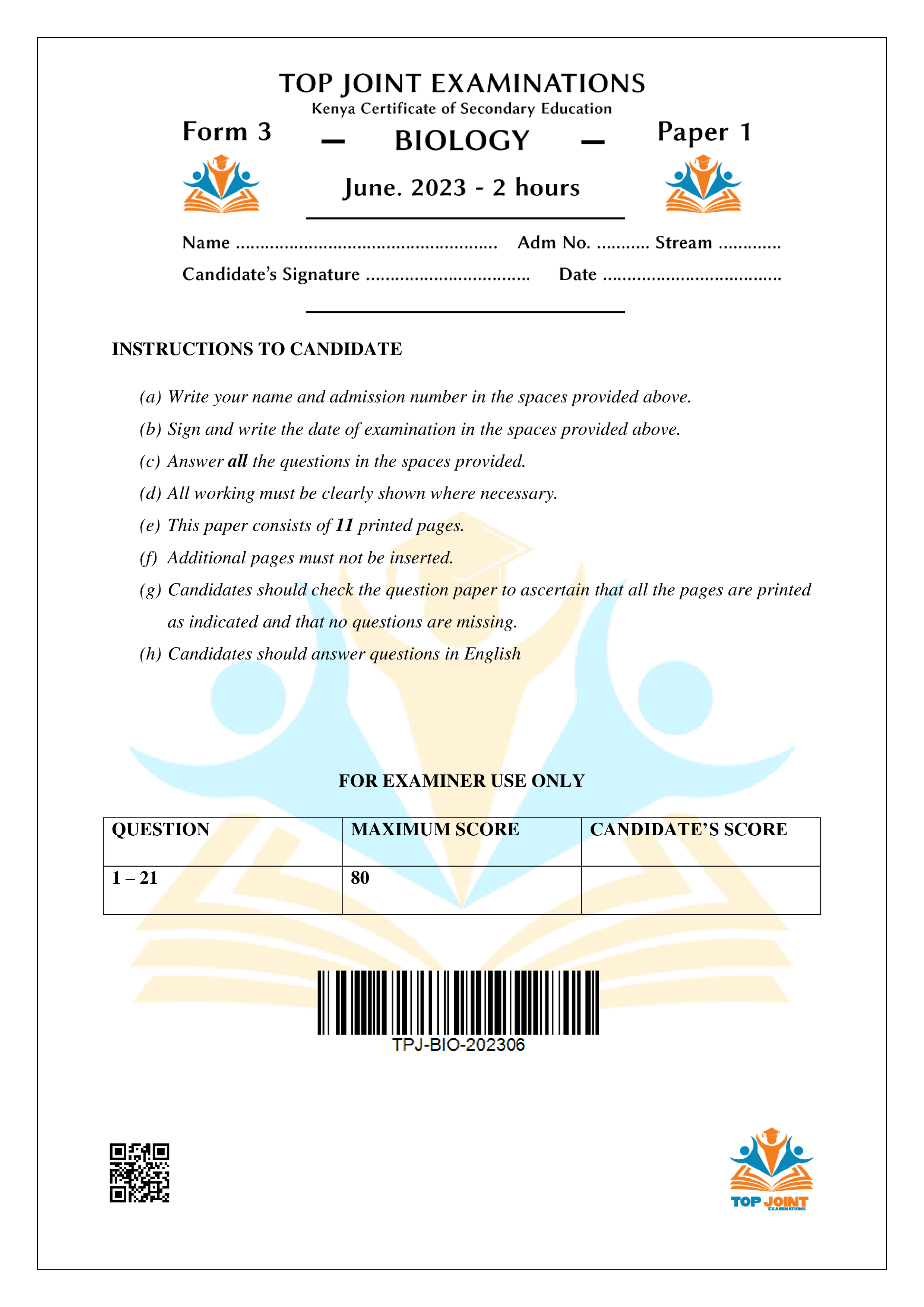 BIOLOGY FORM 3 MID TERM 2 2023