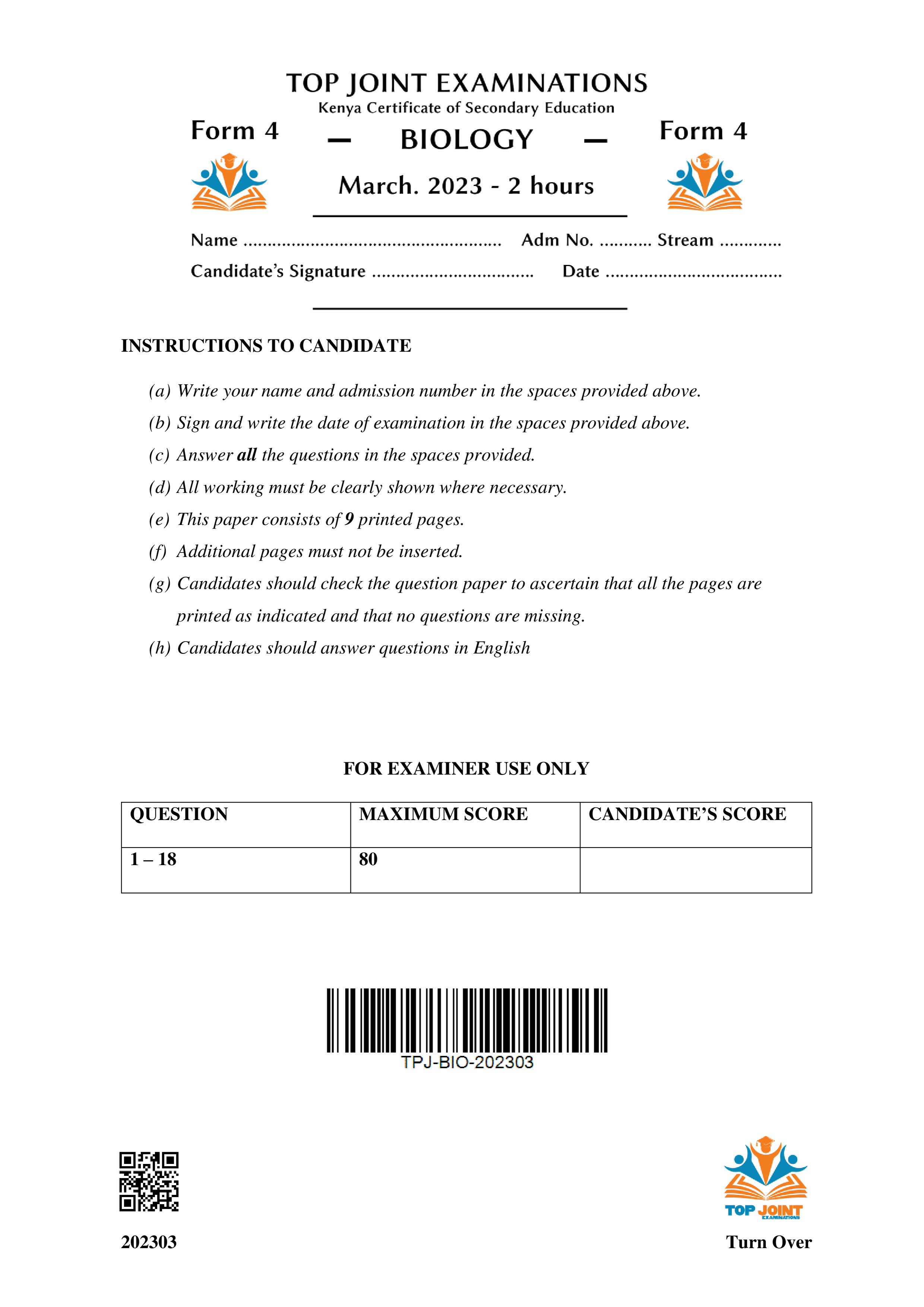 BIOLOGY FORM 4 HYBRID  MID TERM 1 2023