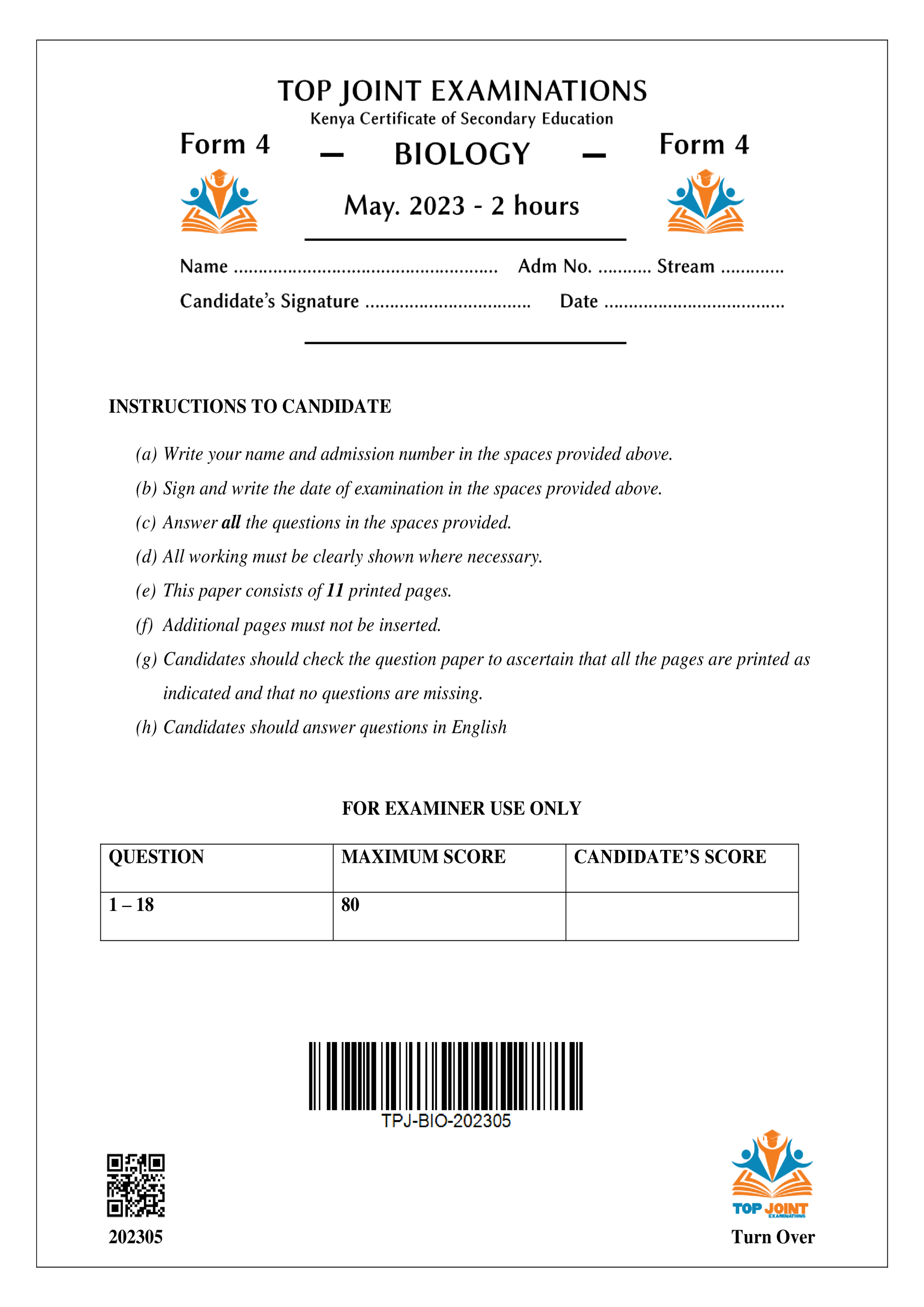 BIOLOGY FORM 4 OPENER TERM 1 2023