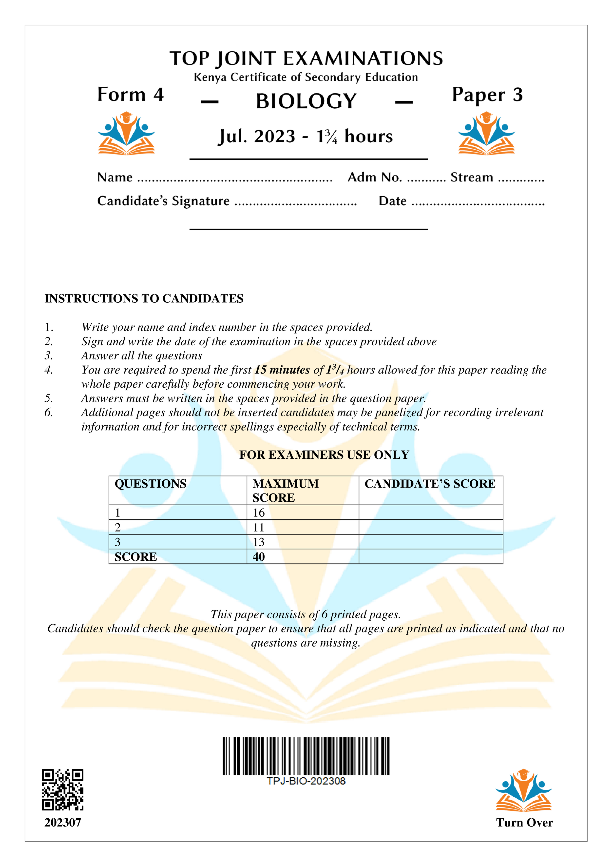 BIOLOGY FORM 4 PAPER 3 KCSE MOCK 2023