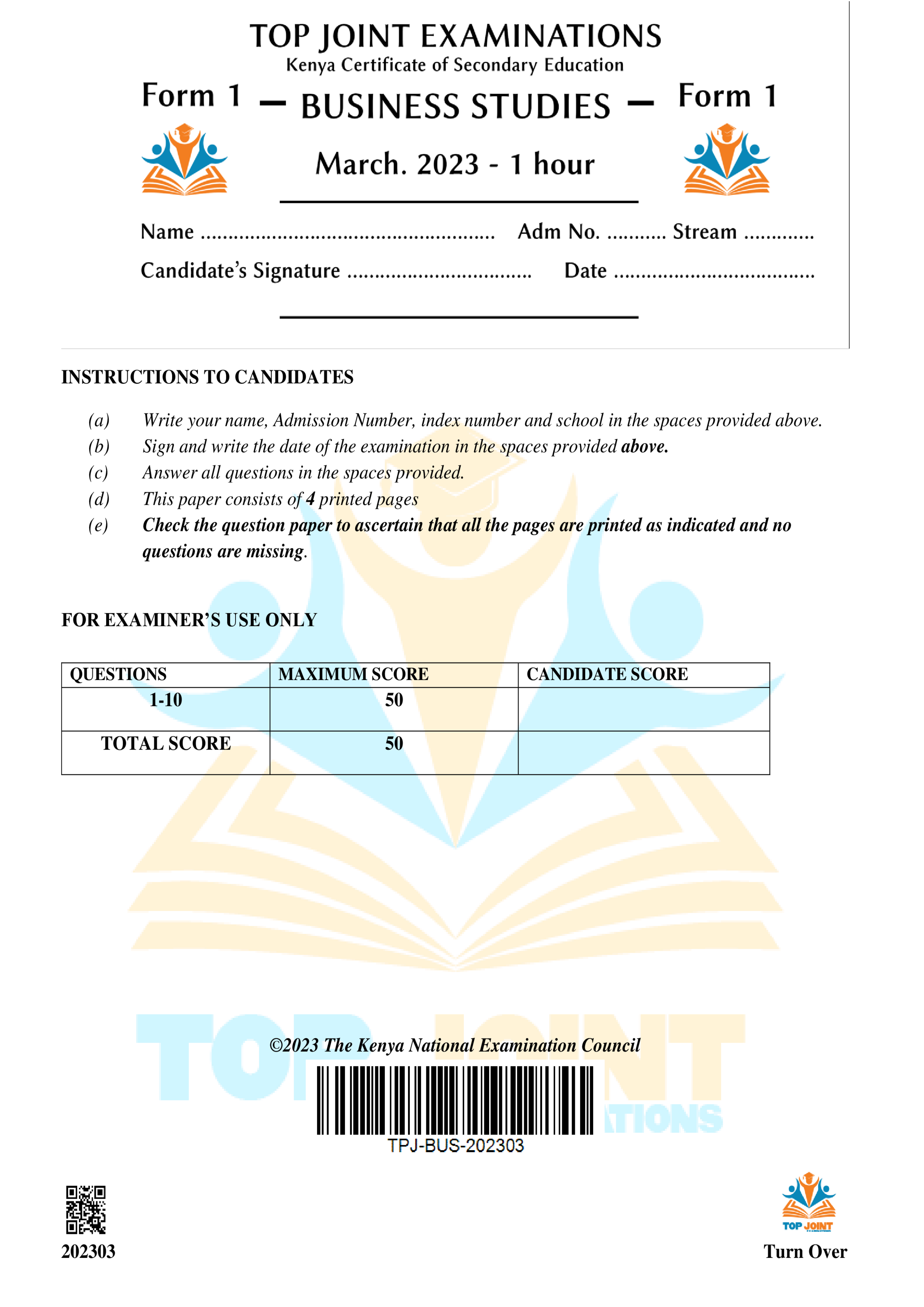 BUSINESS STUDIES FORM 1 MID TERM 1 2023