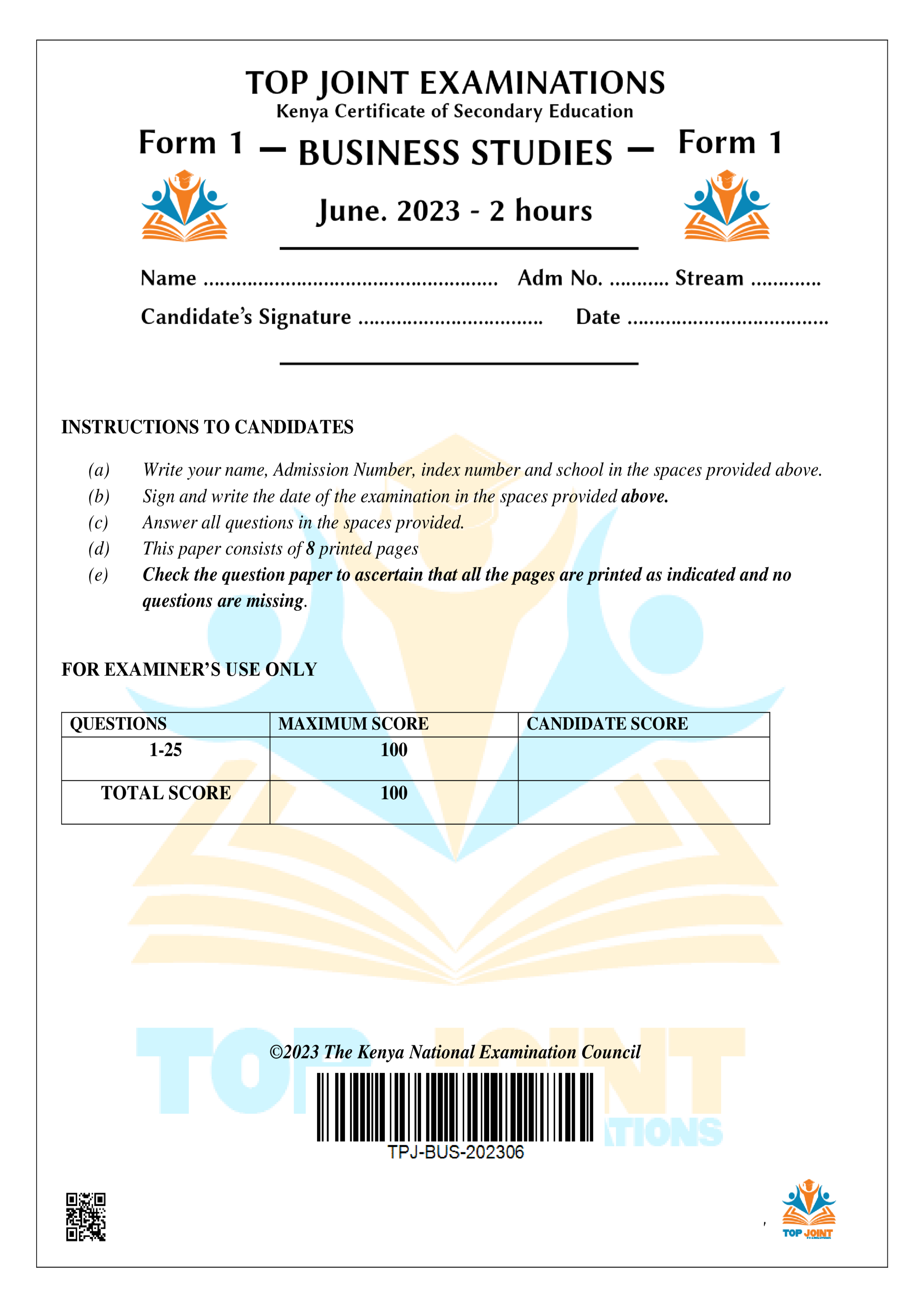BUSINESS STUDIES FORM 1 MID TERM 2 2023
