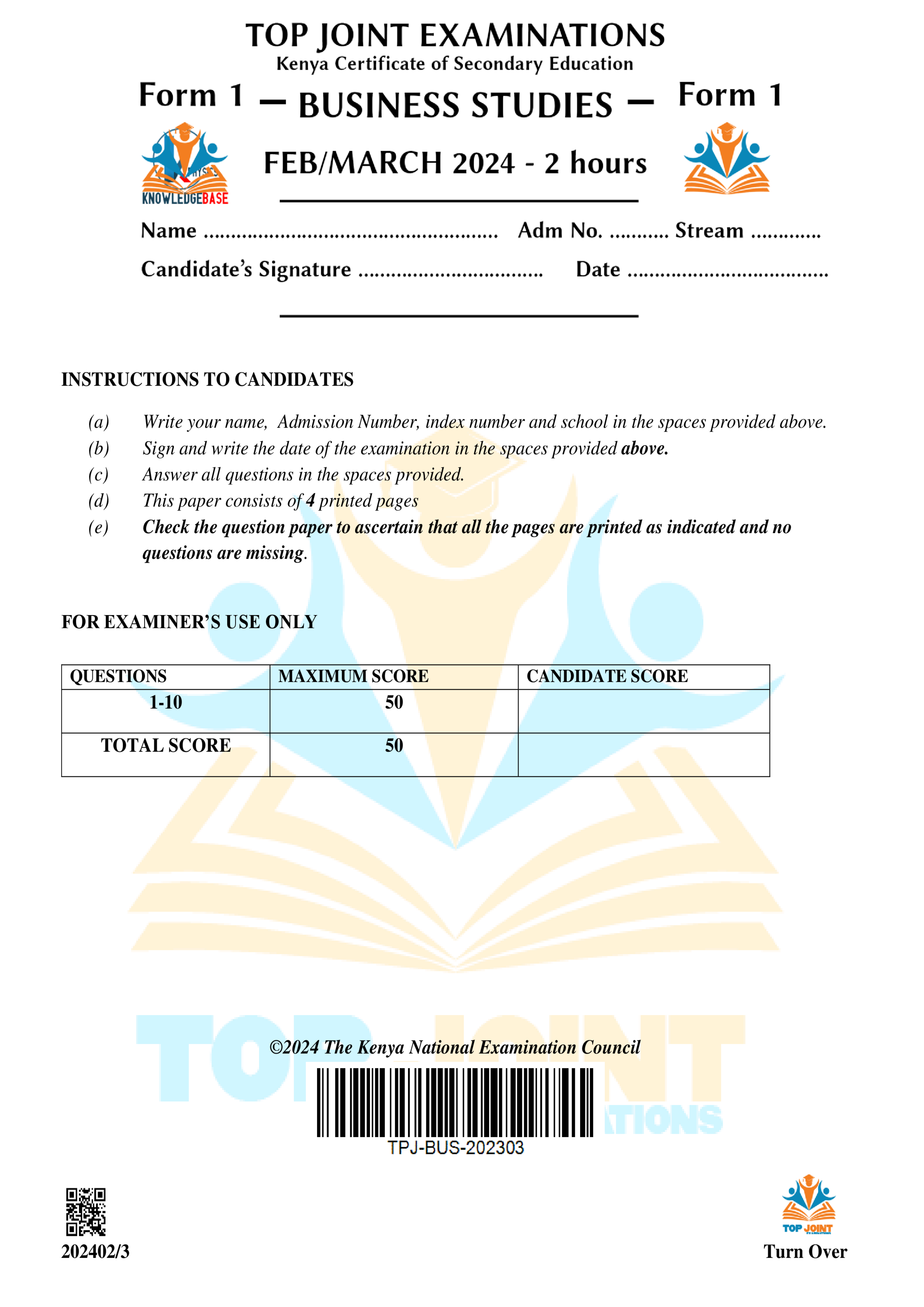 BUSINESS STUDIES FORM 1 FEB 224