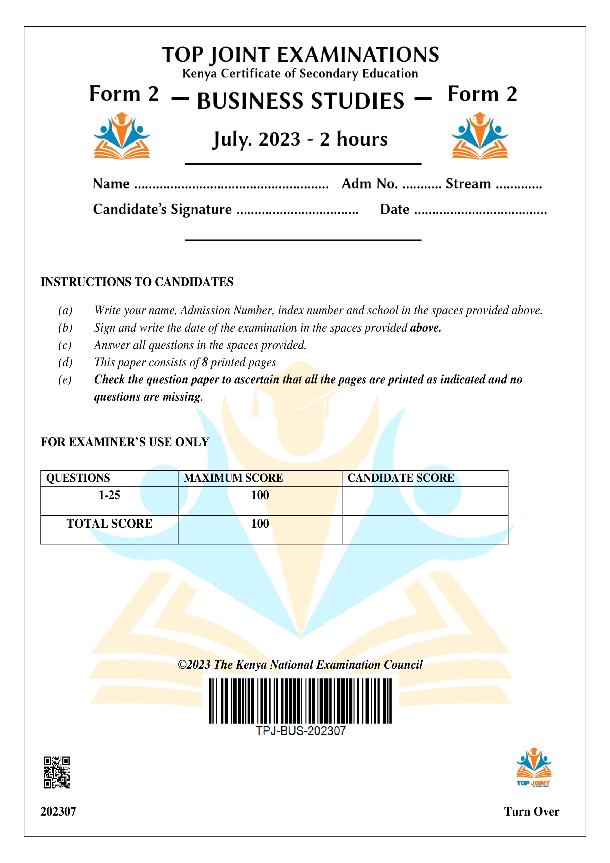 BUSINESS STUDIES FORM 2 END TERM 2 2023