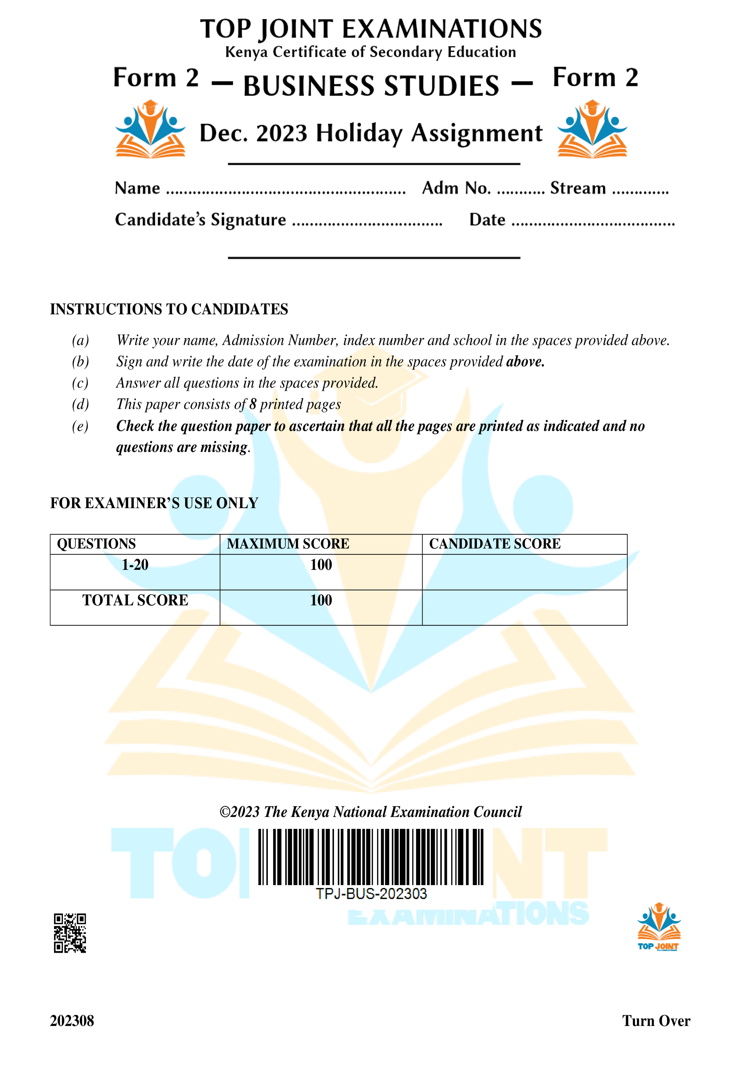 BUSINESS STUDIES FORM 2 NOV-DEC HOLIDAY ASSIGNMENT