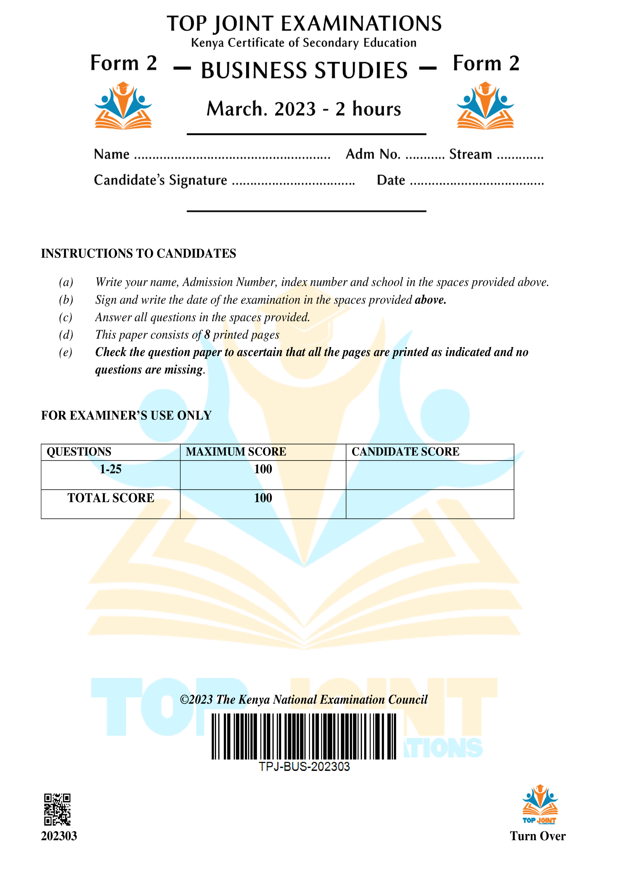BUSINESS STUDIES FORM 2 MID TERM 1 2023