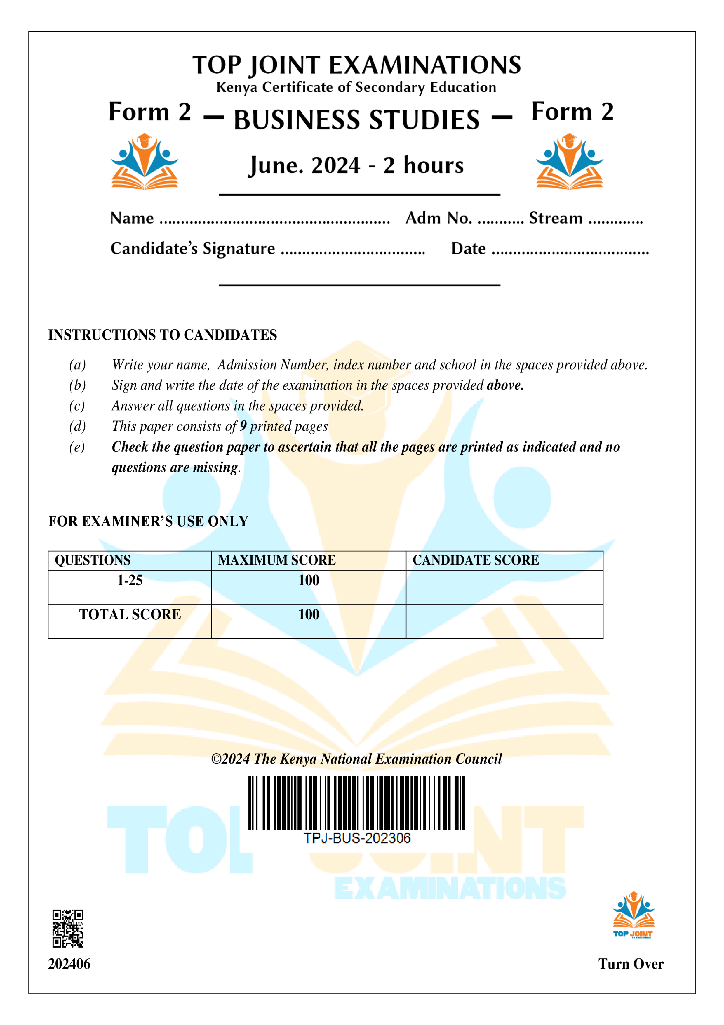 BUSINESS STUDIES FORM 2 MID TERM 2 2024