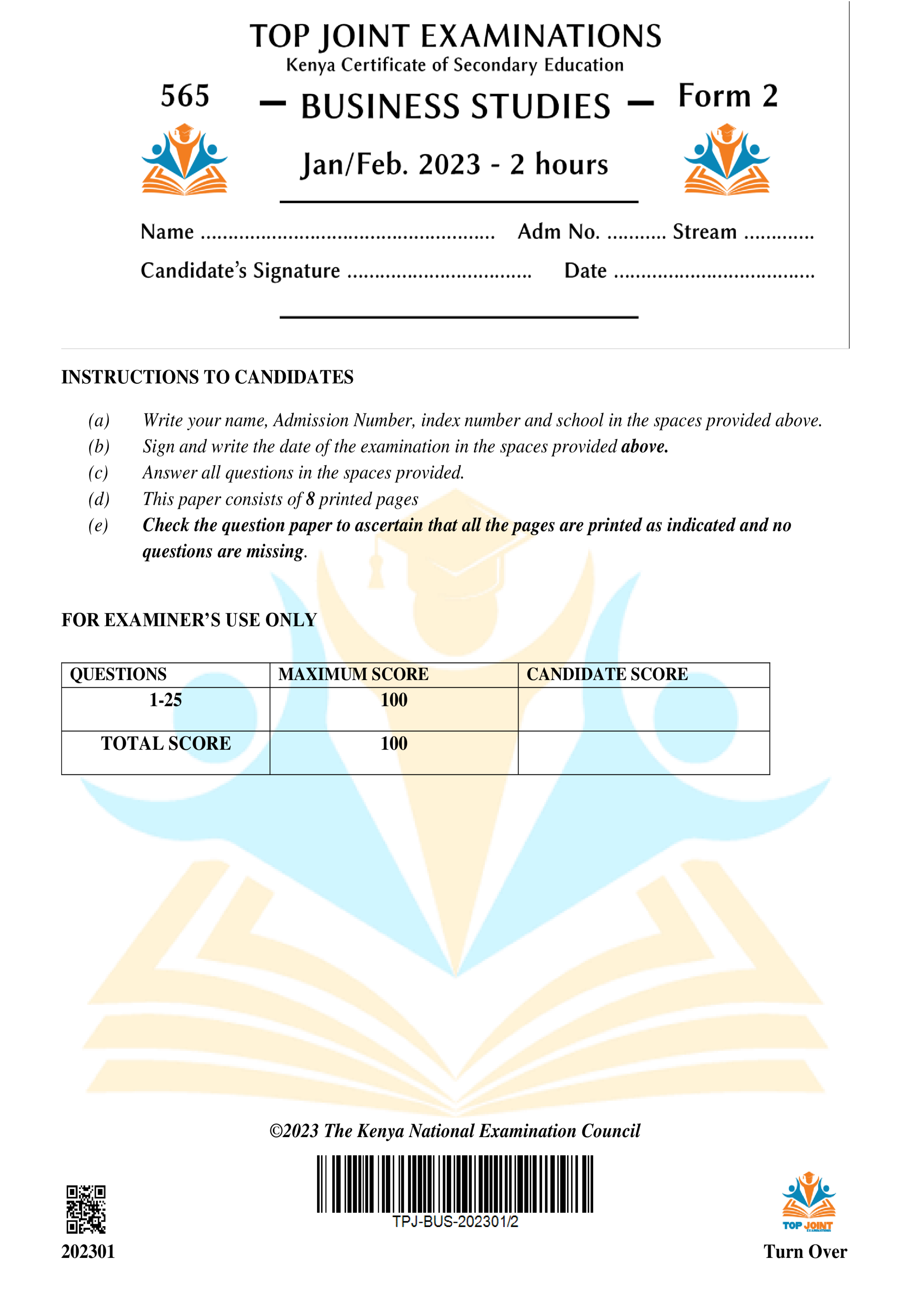 BUSINESS STUDIES FORM 2 OPENER TERM 1 2023