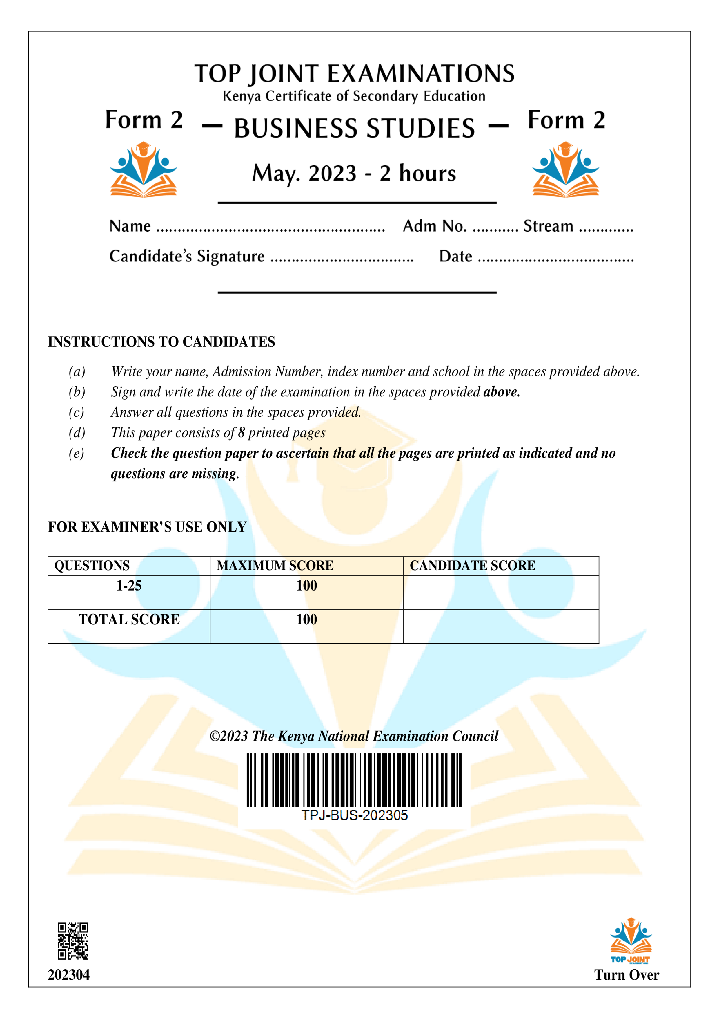 BUSINESS STUDIES FORM 2 OPENER TERM 2 2023