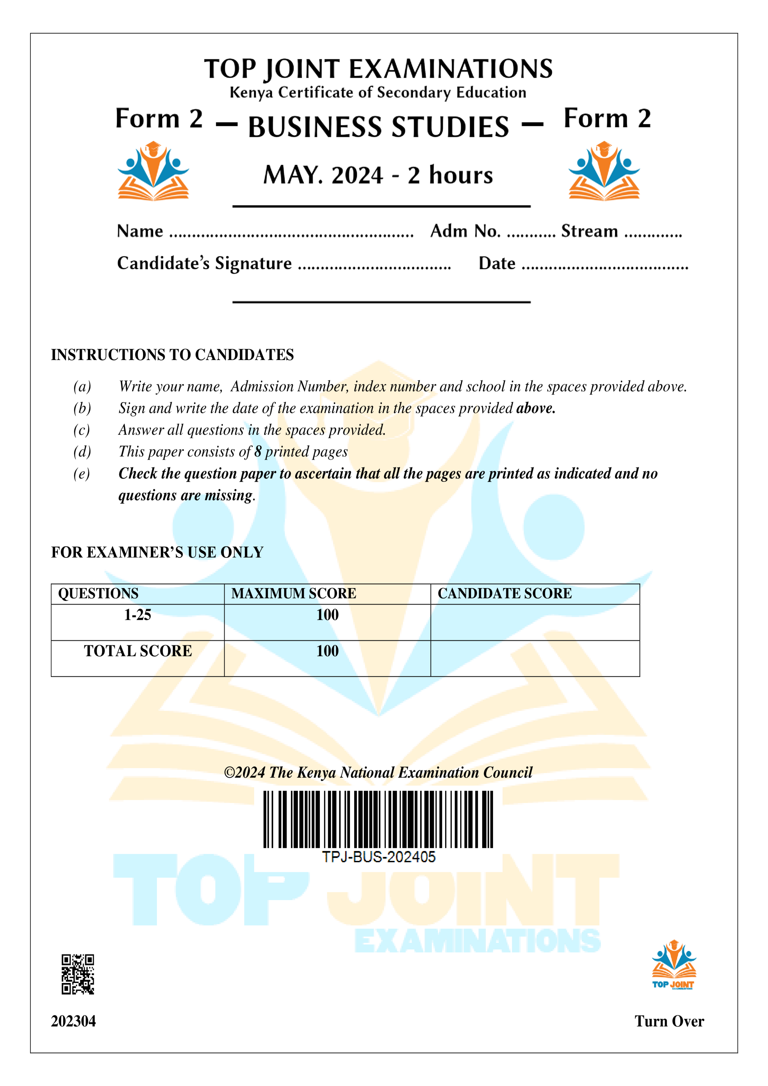 BUSINESS STUDIES FORM 2 OPENER TERM 2 2024