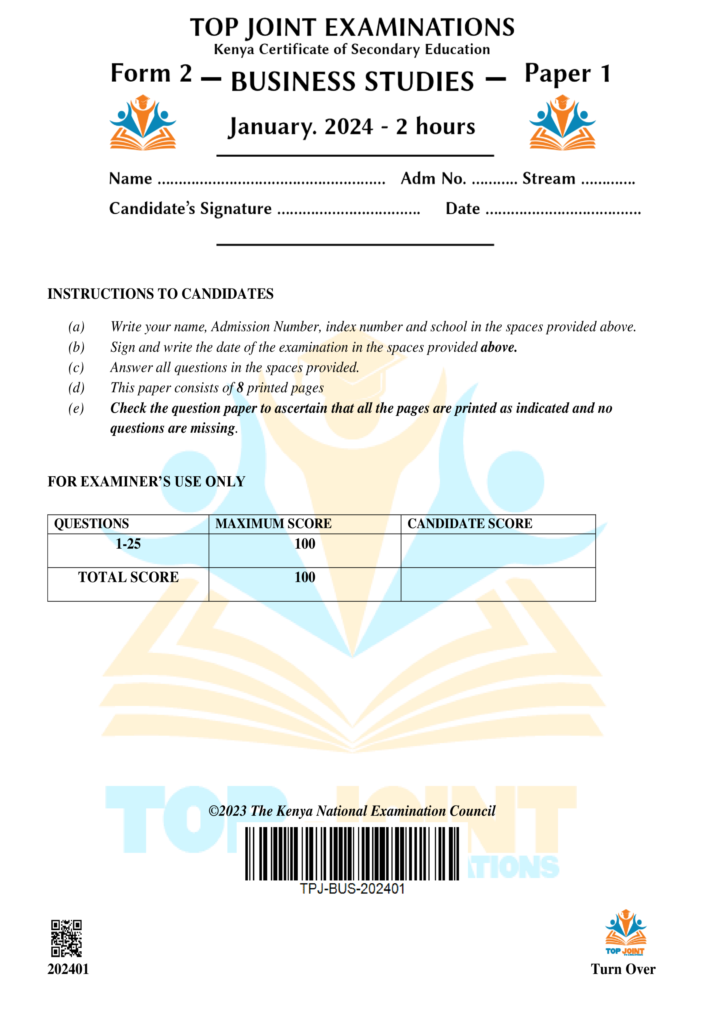 BUSINESS STUDIES FORM 2 JANUARY OPENER TERM 1 2024