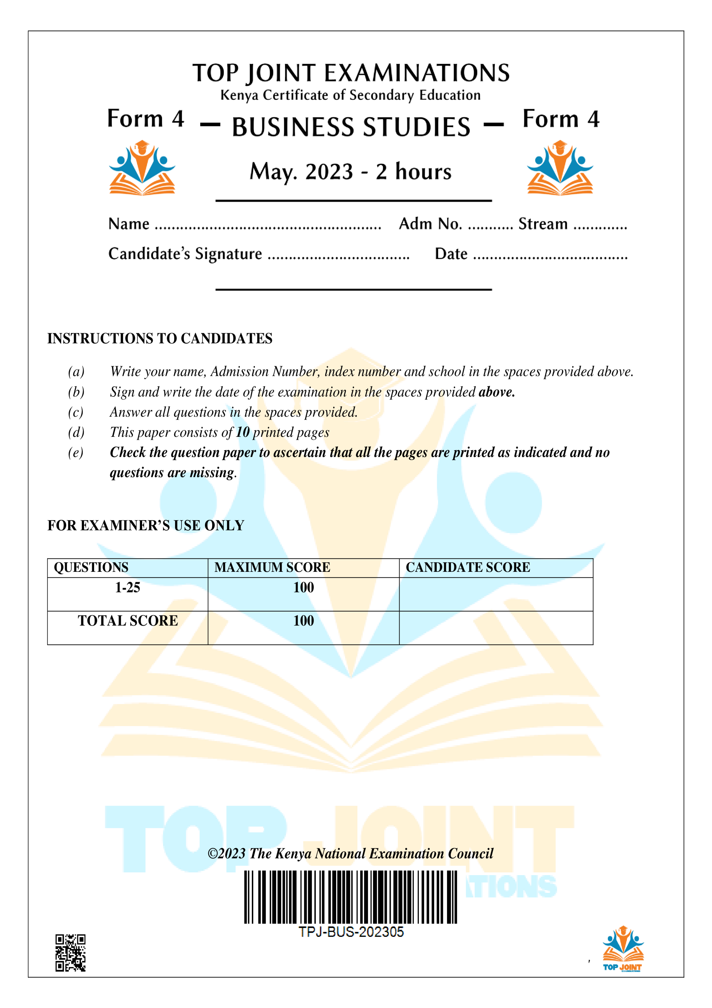 BUSINESS STUDIES FORM 4 OPENER TERM 2 2023
