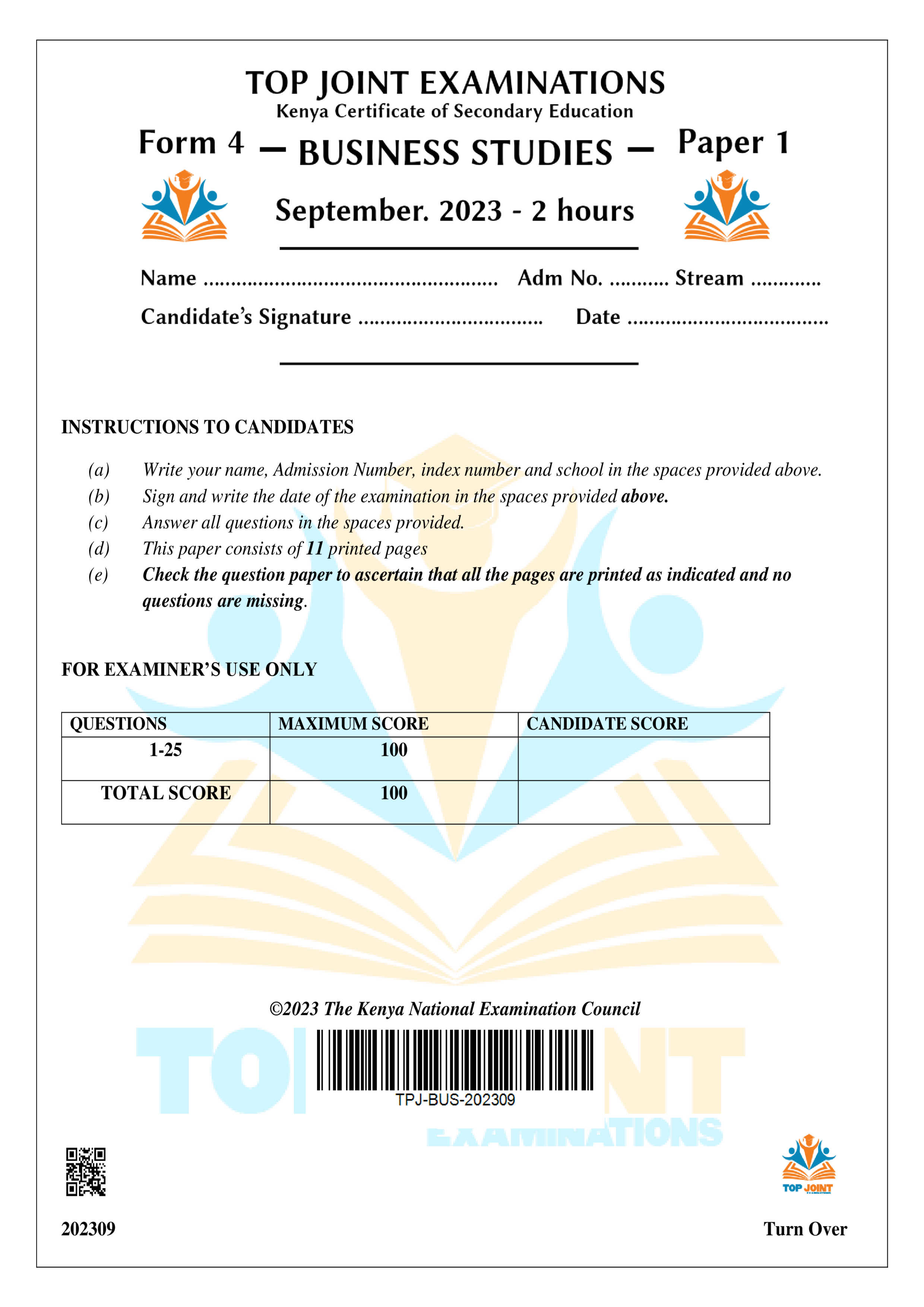 BUSINESS STUDIES FORM 4 OPENER TERM 3 2023