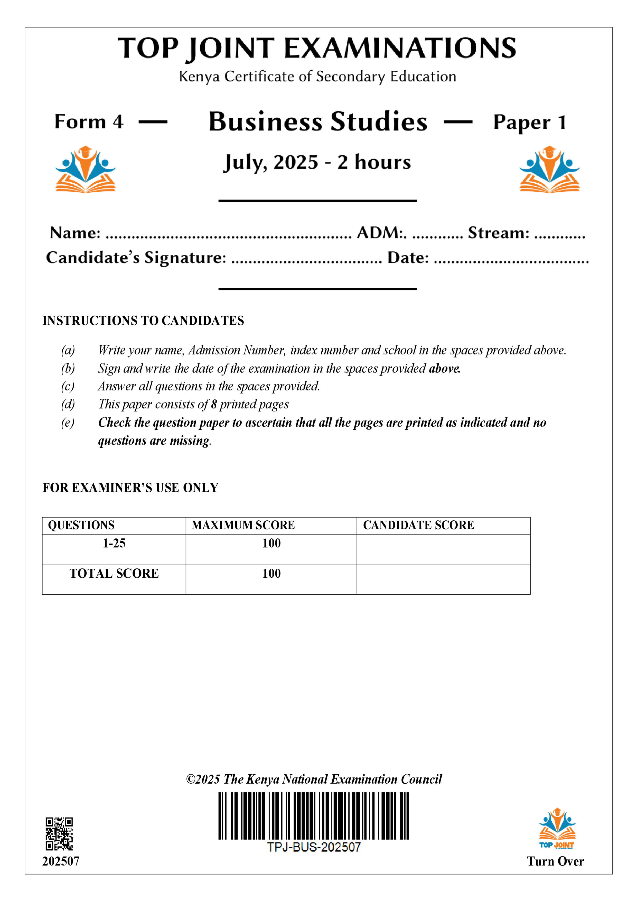 BUSINESS STUDIES FORM 4 PAPER 1 MOCK 2025