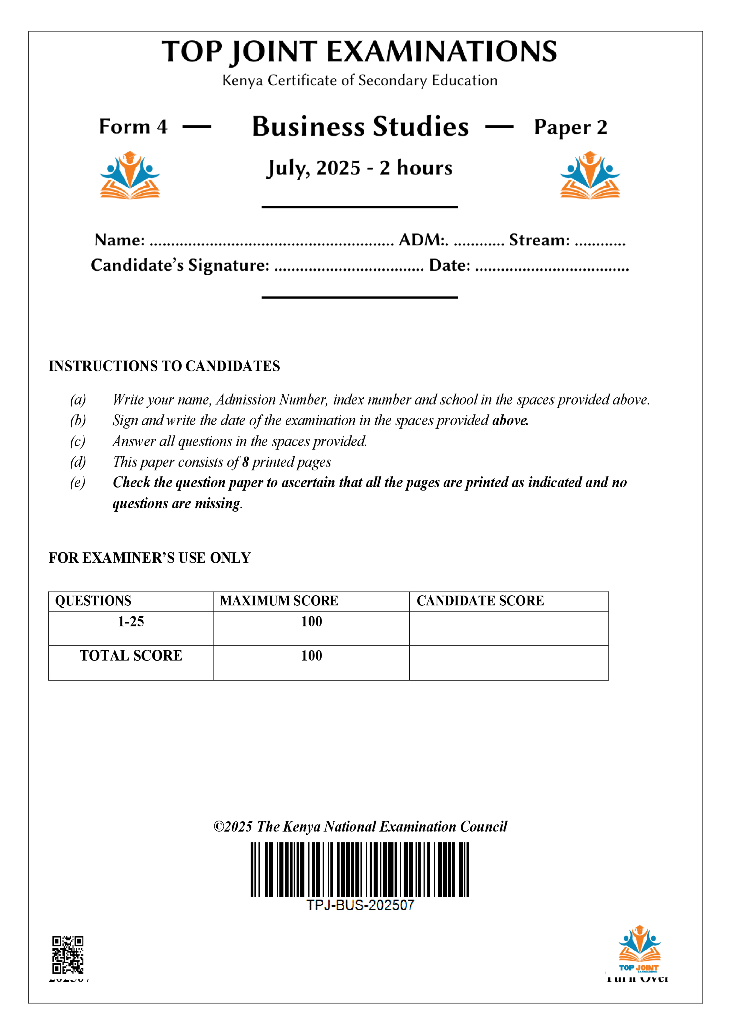 BUSINESS STUDIES FORM 4 PAPER 2 MOCK 2025