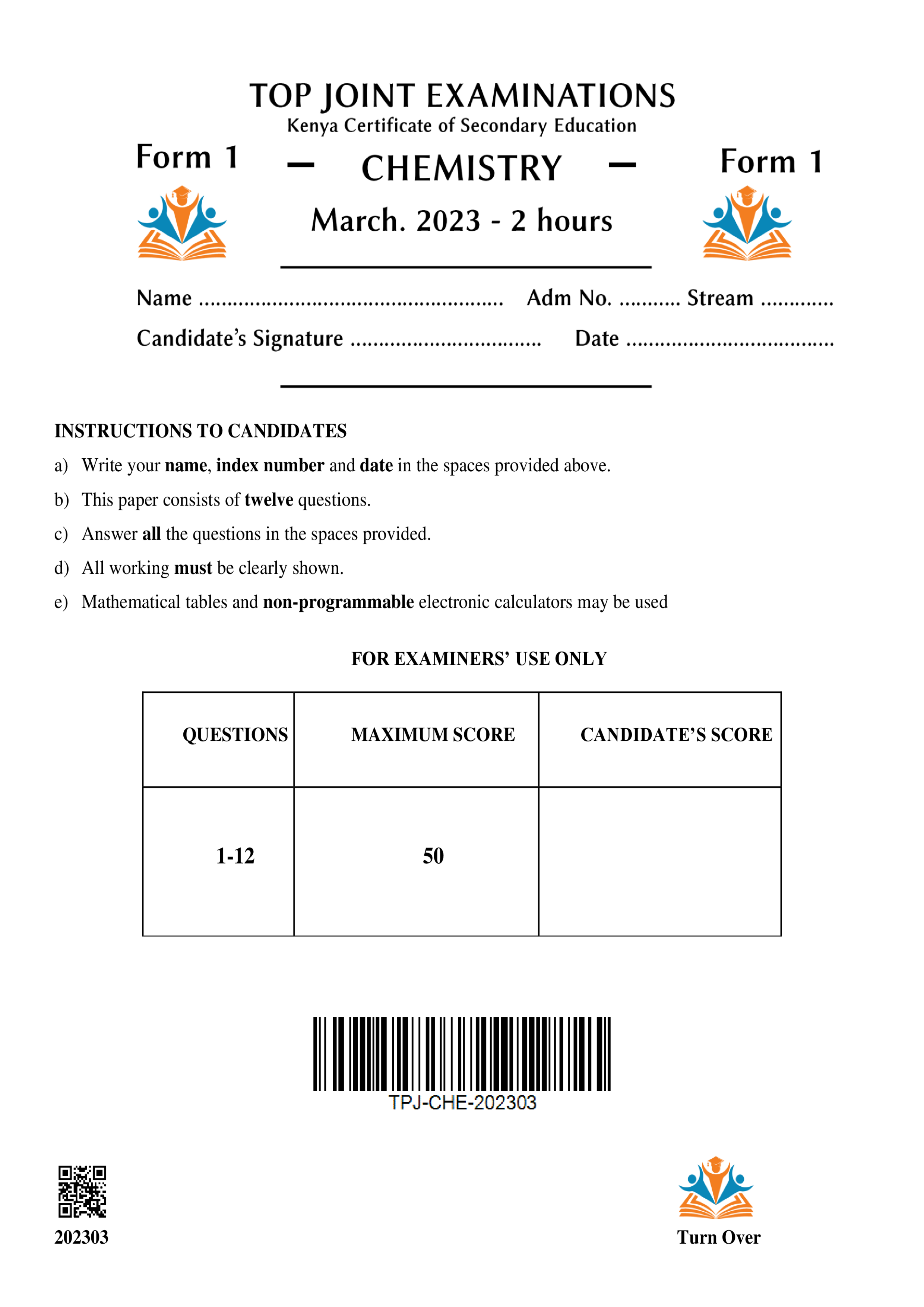 CHEMISTRY FORM 1 MID TERM 1 2023
