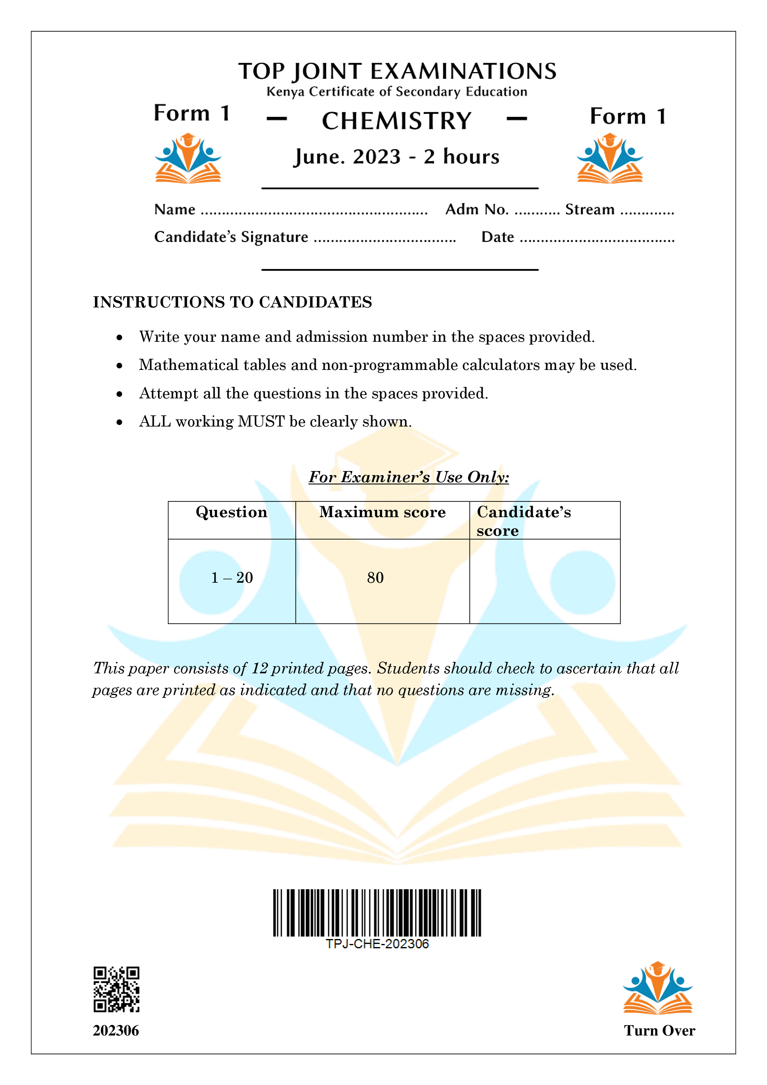 CHEMISTRY FORM 1 MID TERM 2 2023