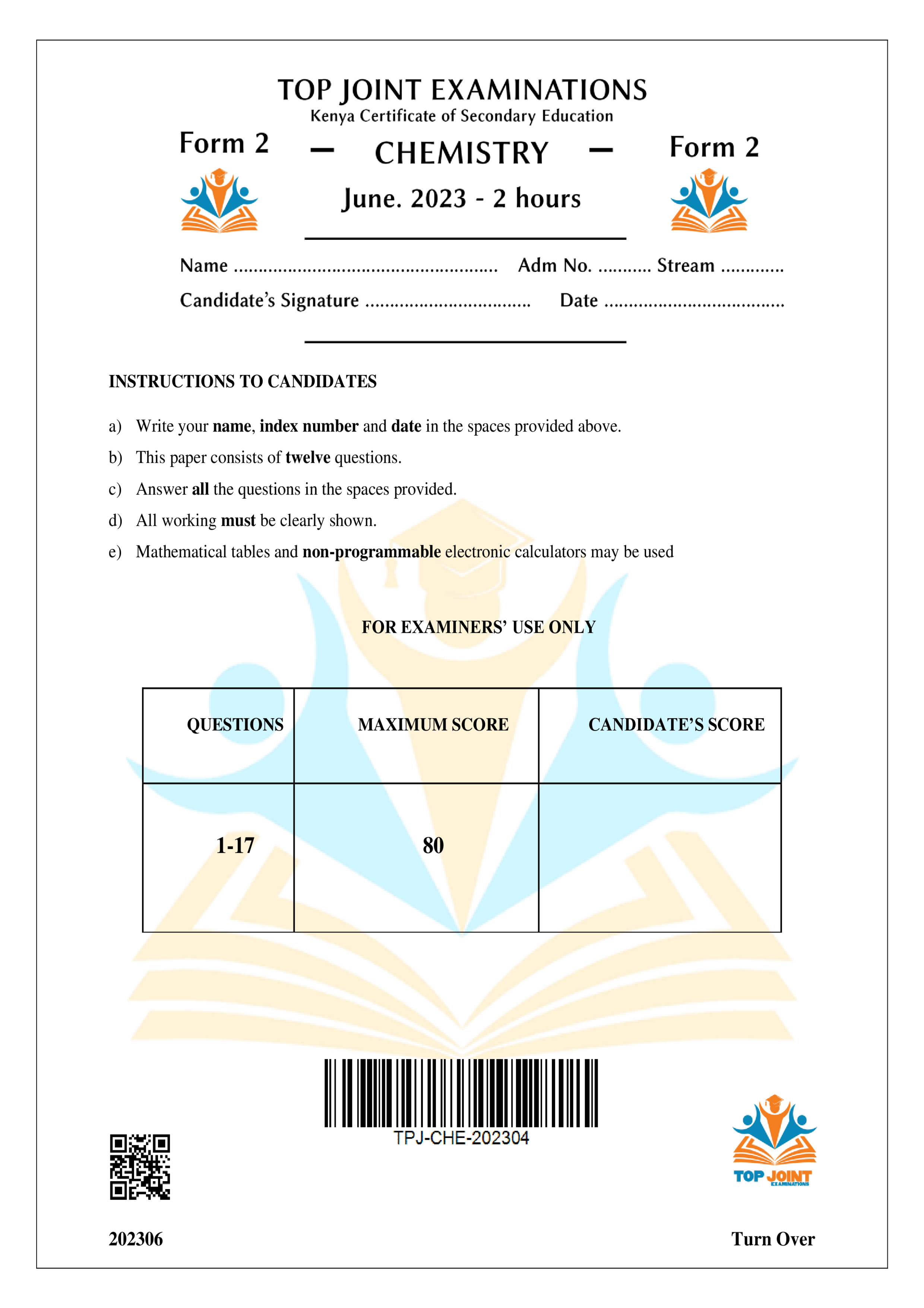 CHEMISTRY FORM 2 MID TERM 2 2023