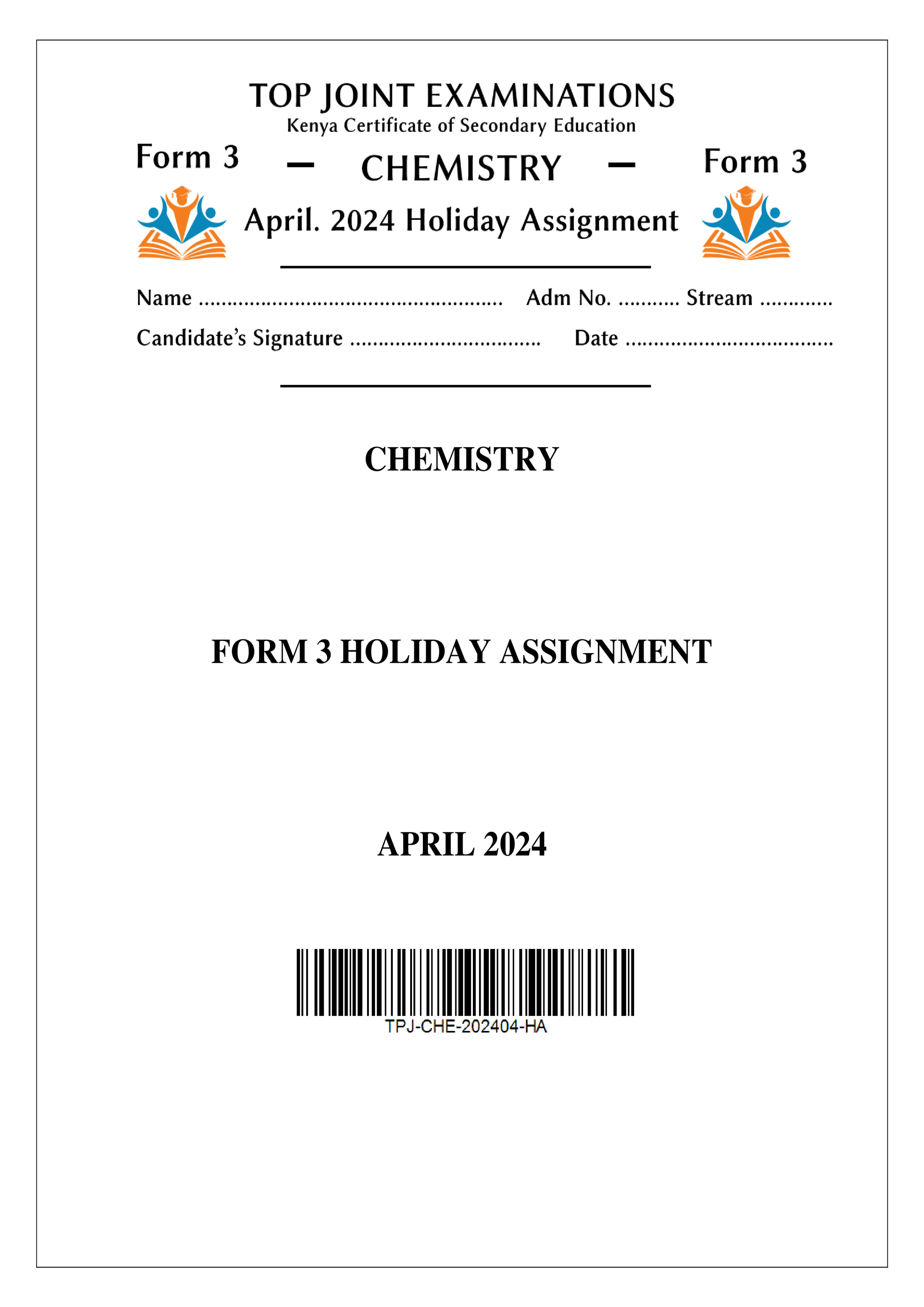 CHEMISTRY FORM 3 HOLIDAY ASSIGNMENT TERM 1 2024