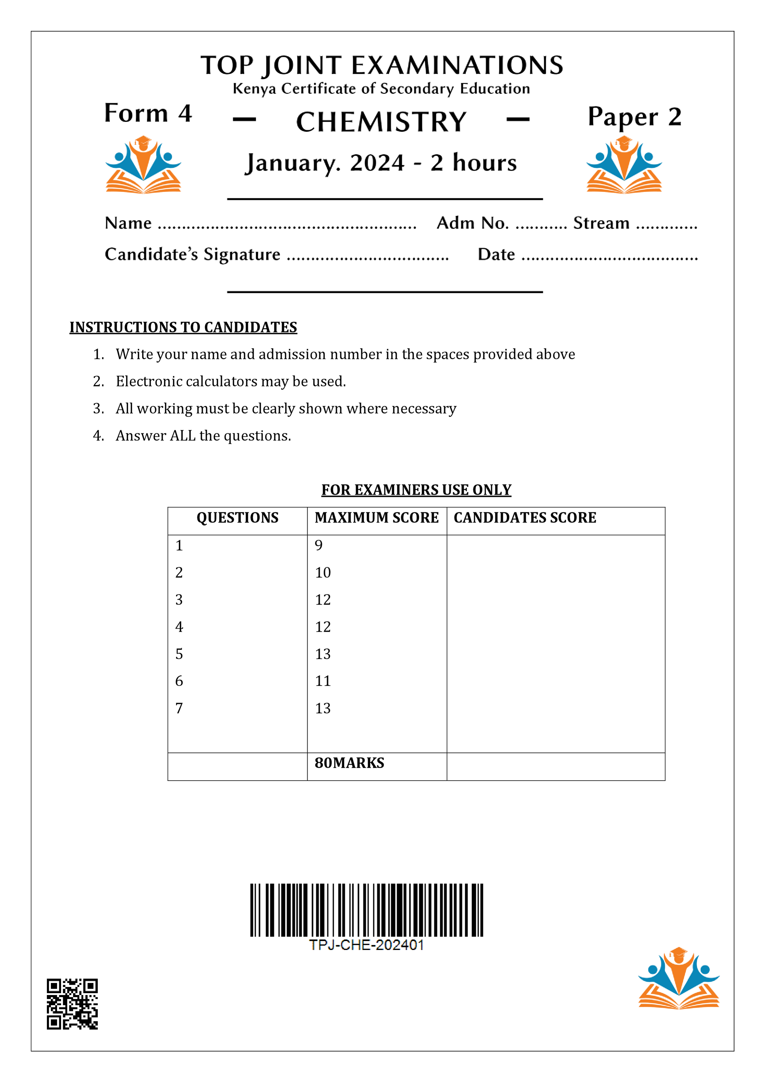 CHEMISTRY FORM 4 PAPER 2 OPENER TERM 1 2024