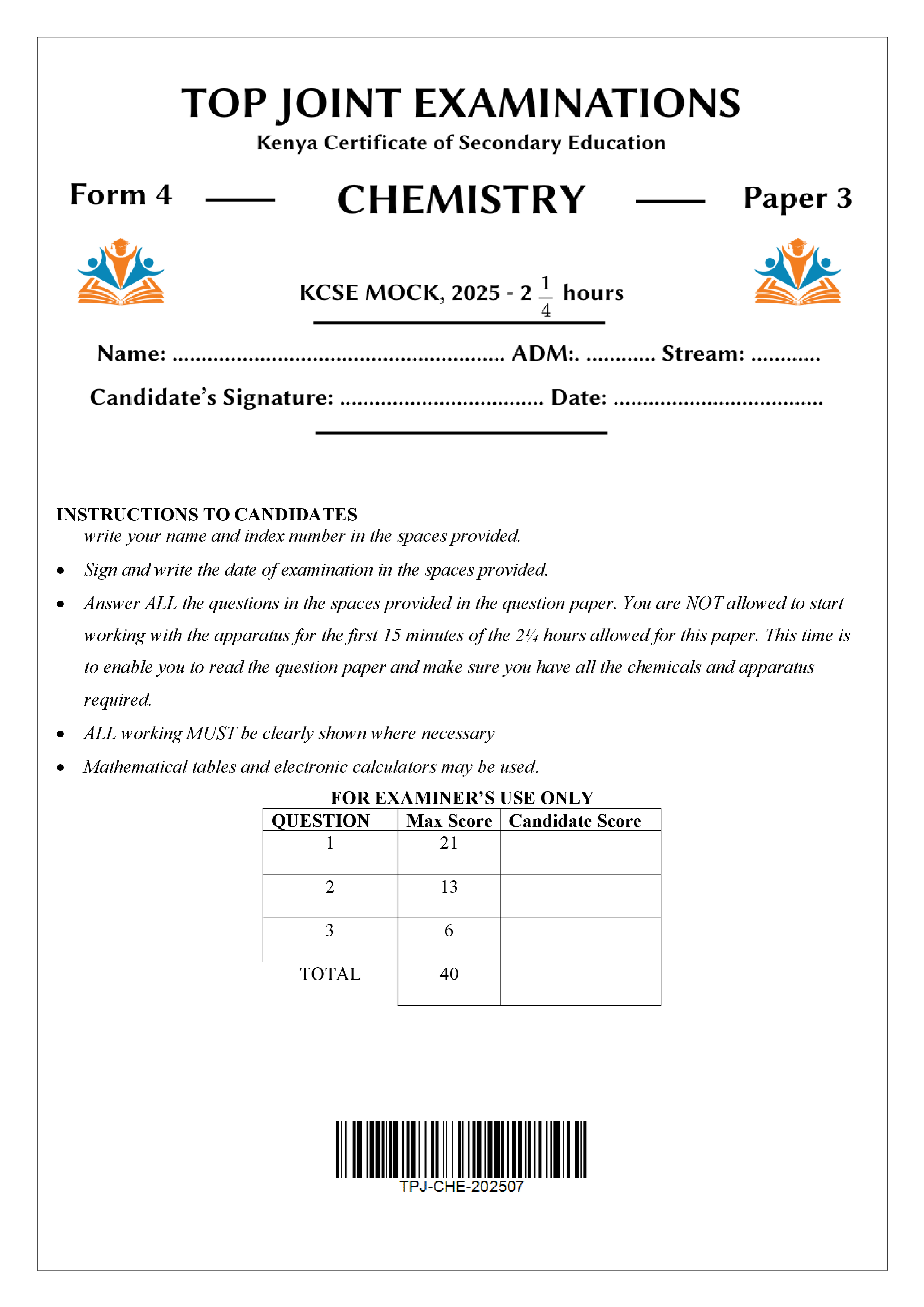 CHEMISTRY FORM 4 PAPER 3 MOCK 2025