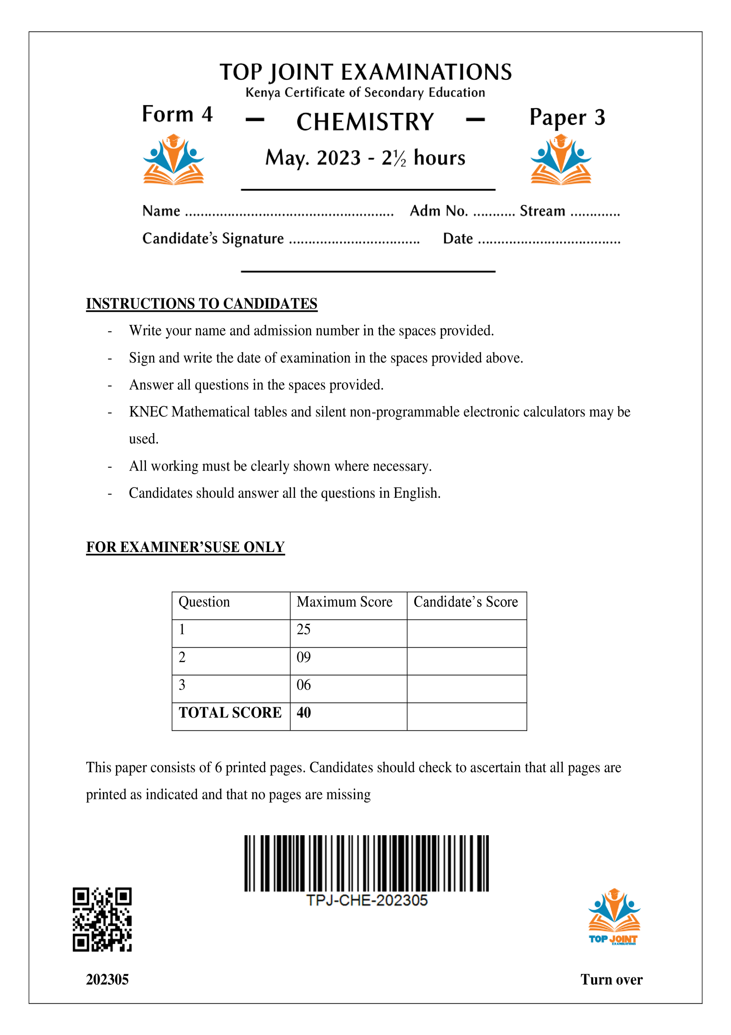 CHEMISTRY FORM 4 PAPER 3 OPENER TERM 2 2023
