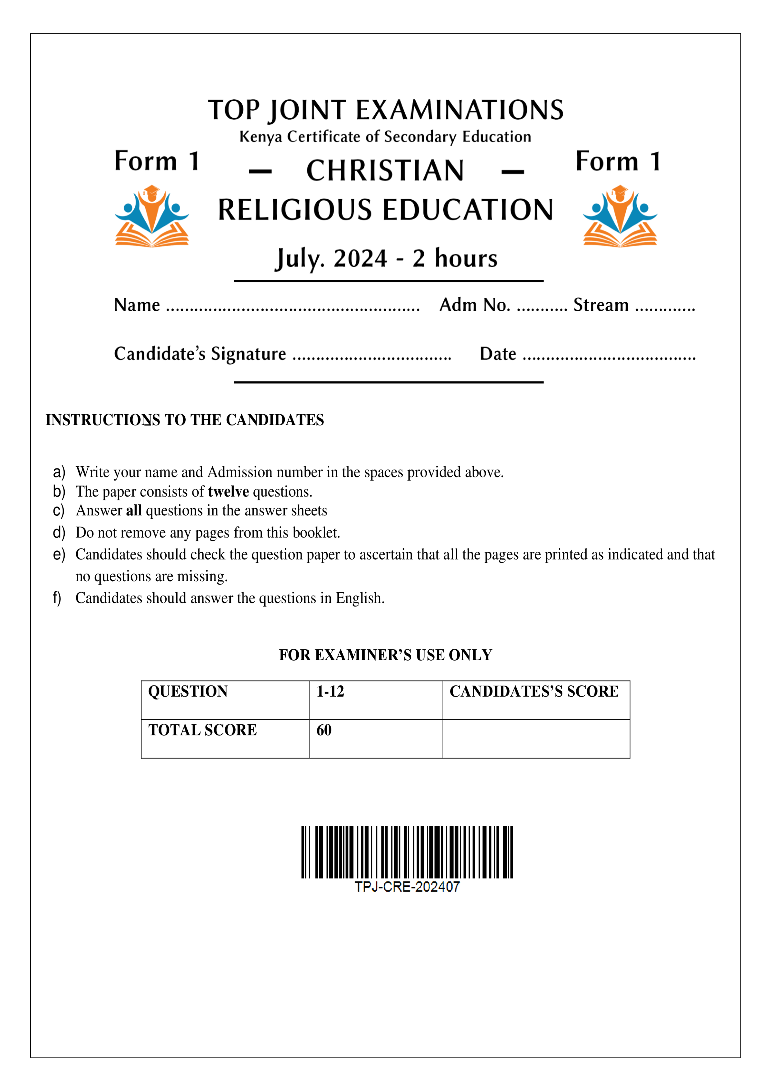CRE FORM 1 END TERM 2 2024