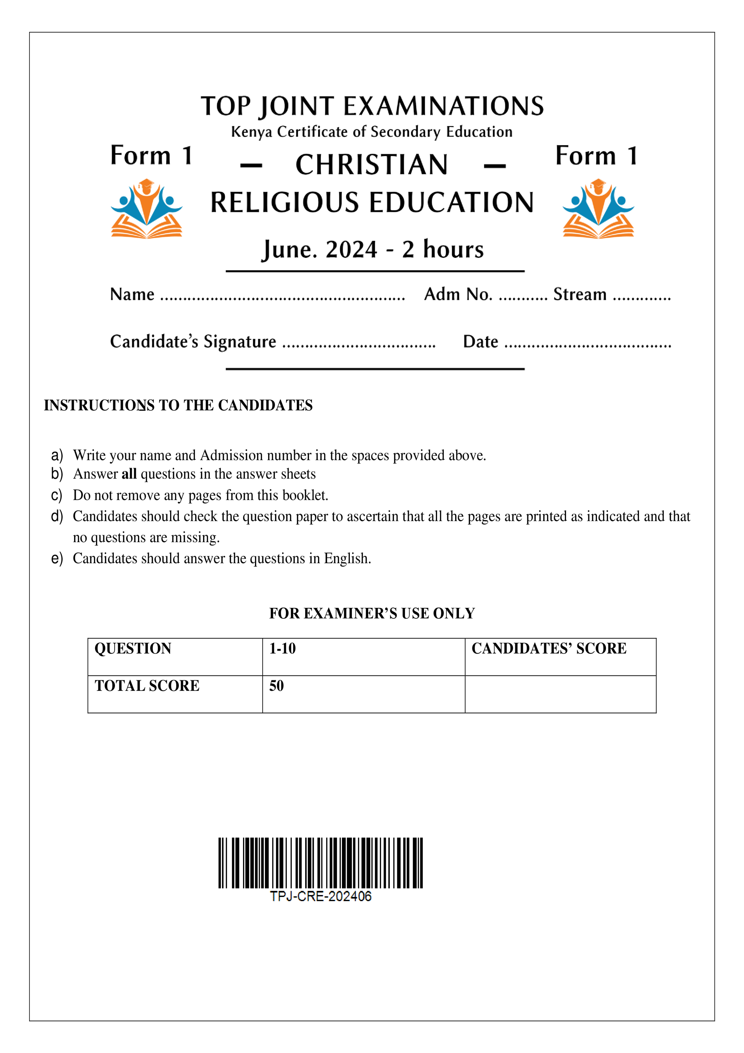 CRE FORM 1 MID TERM 2 2024 CAT