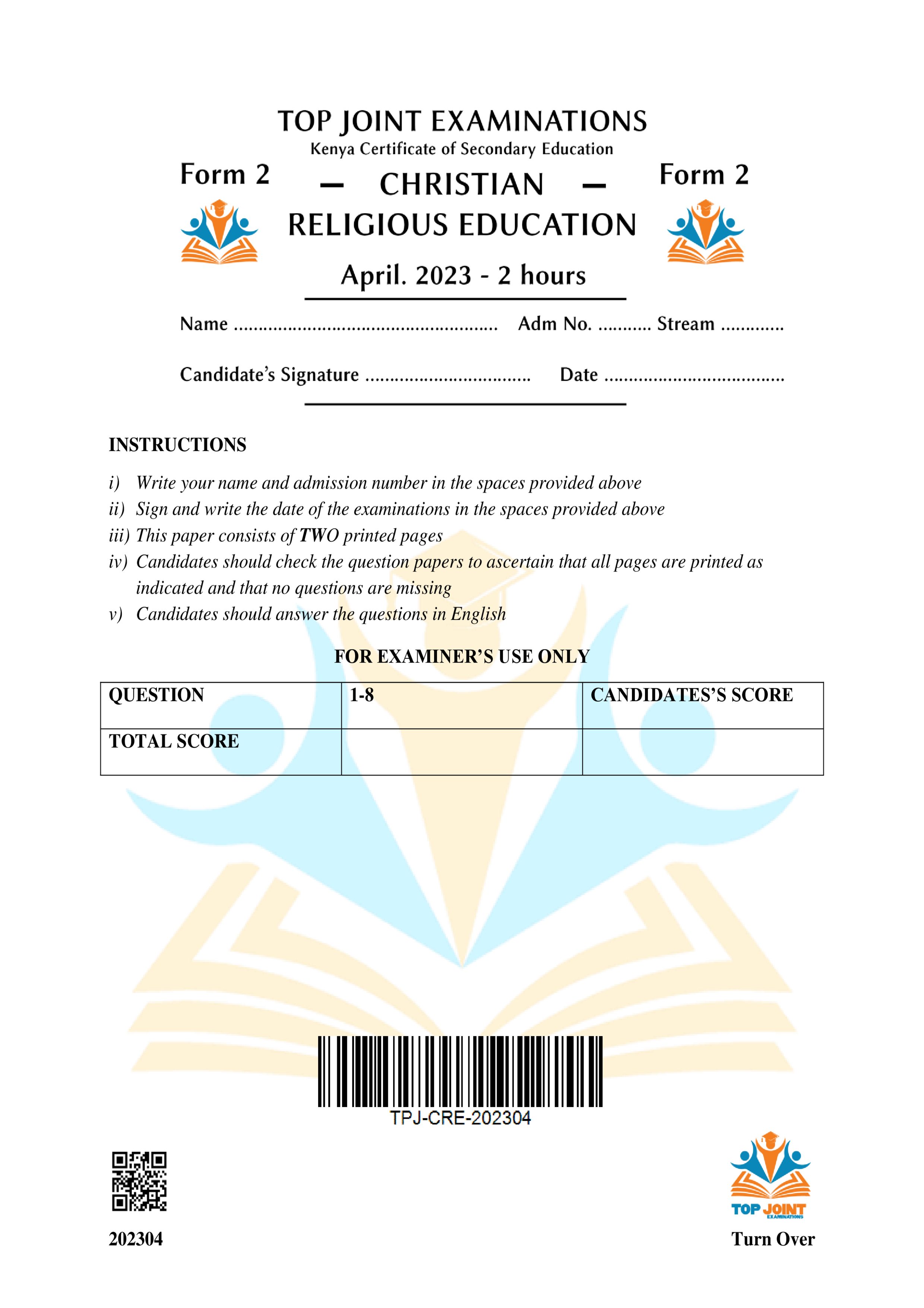 CRE FORM 2 END TERM 1 2023