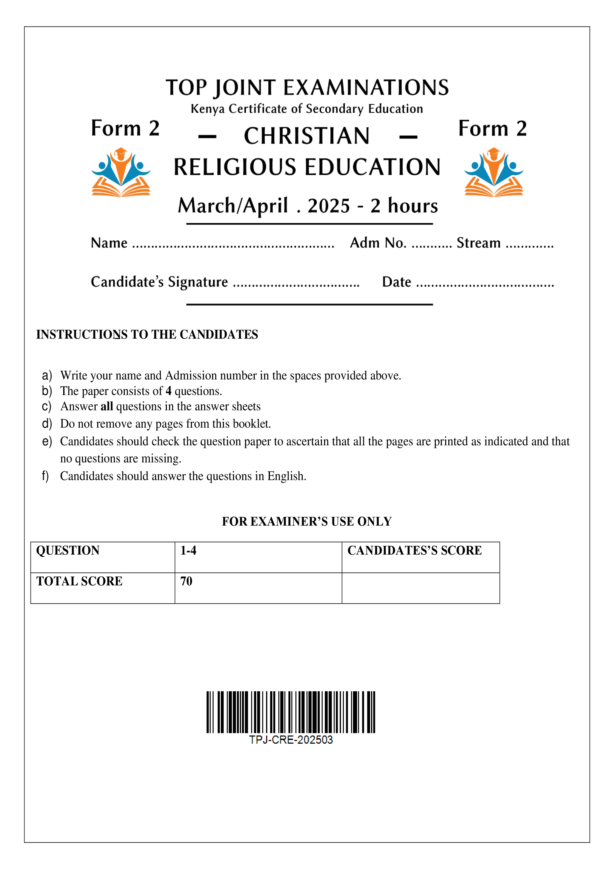 CRE FORM 2 END TERM 1 2025