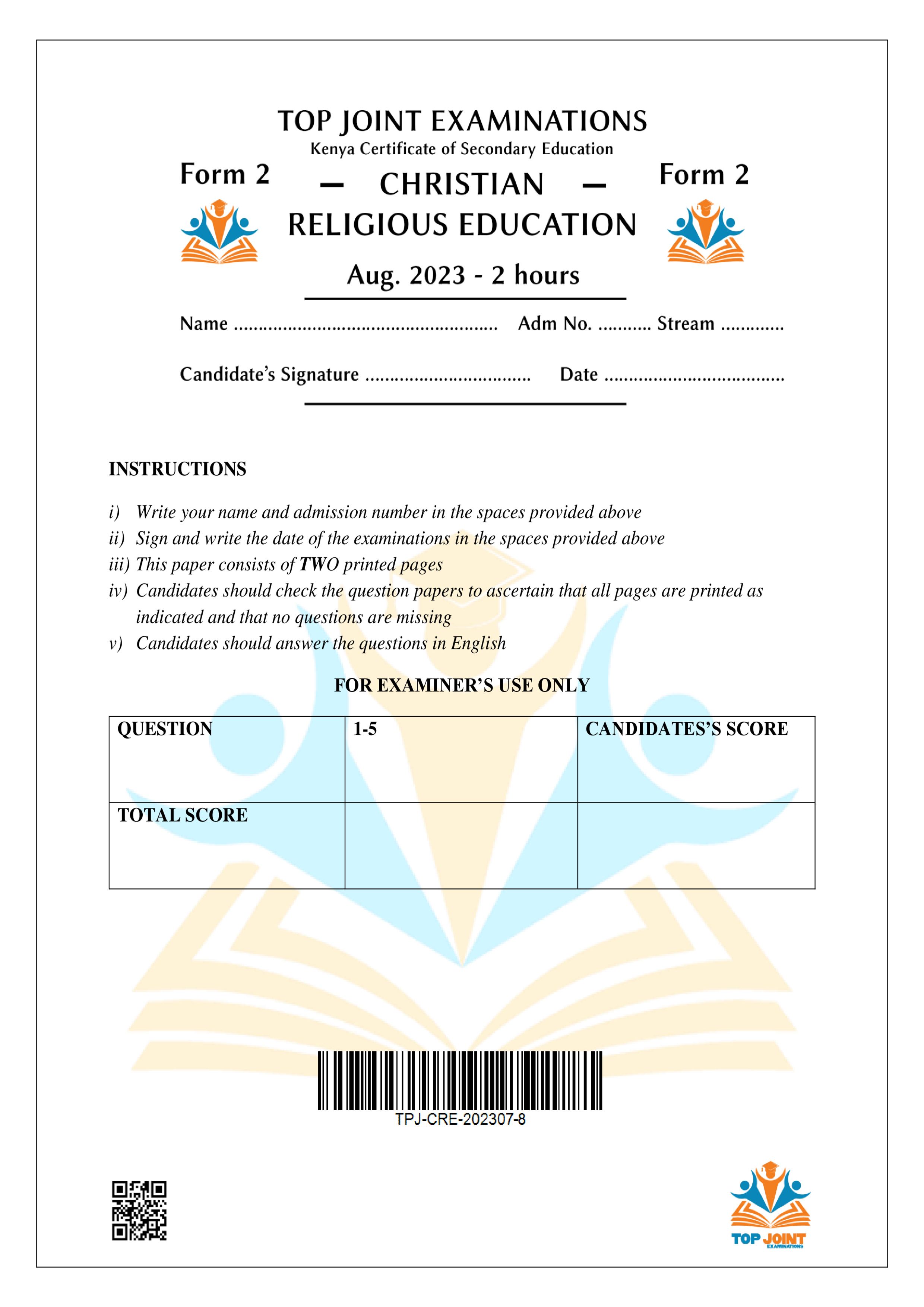 CRE FORM 2 END TERM 2 2023