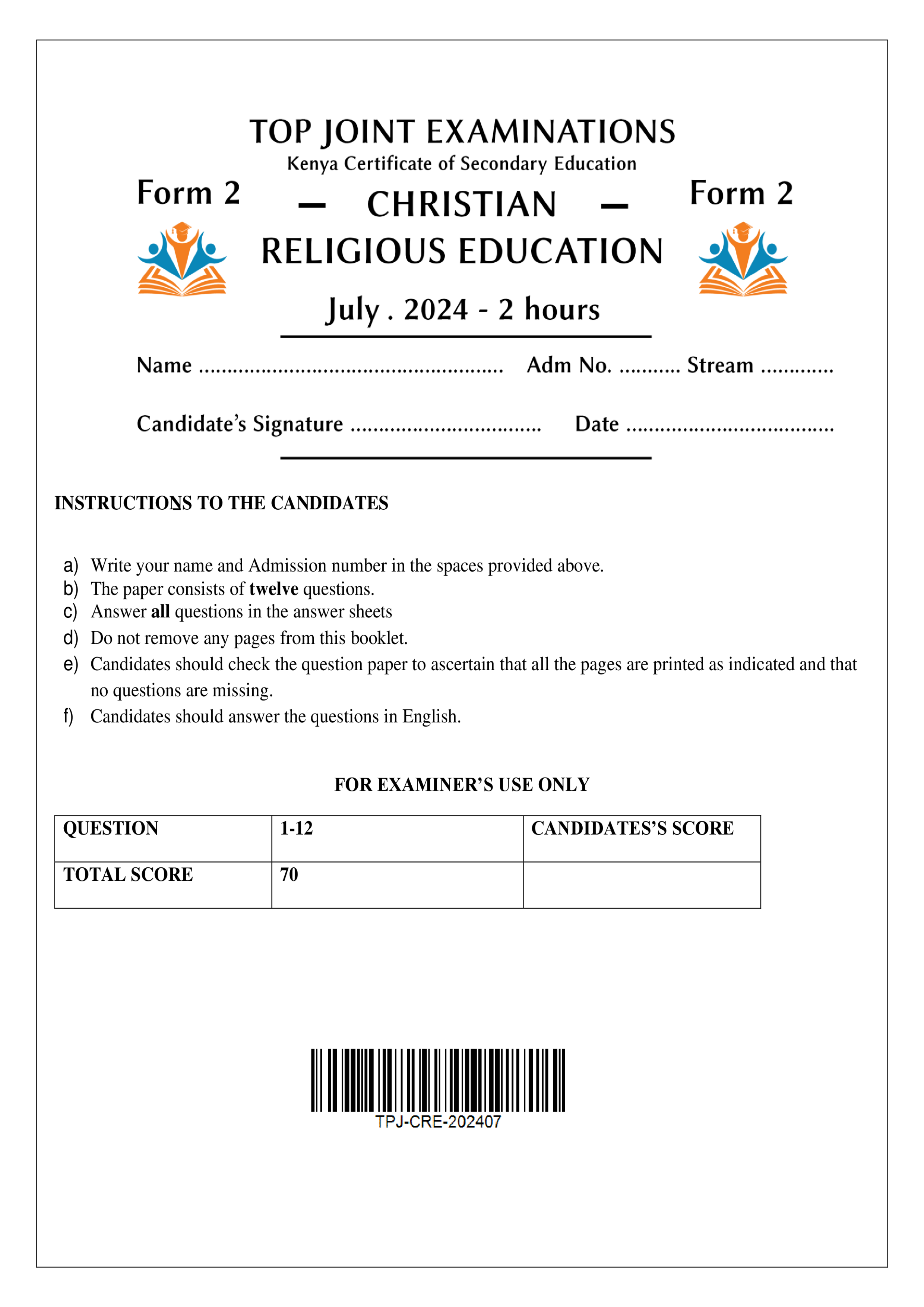 CRE FORM 2 END TERM 2 2024