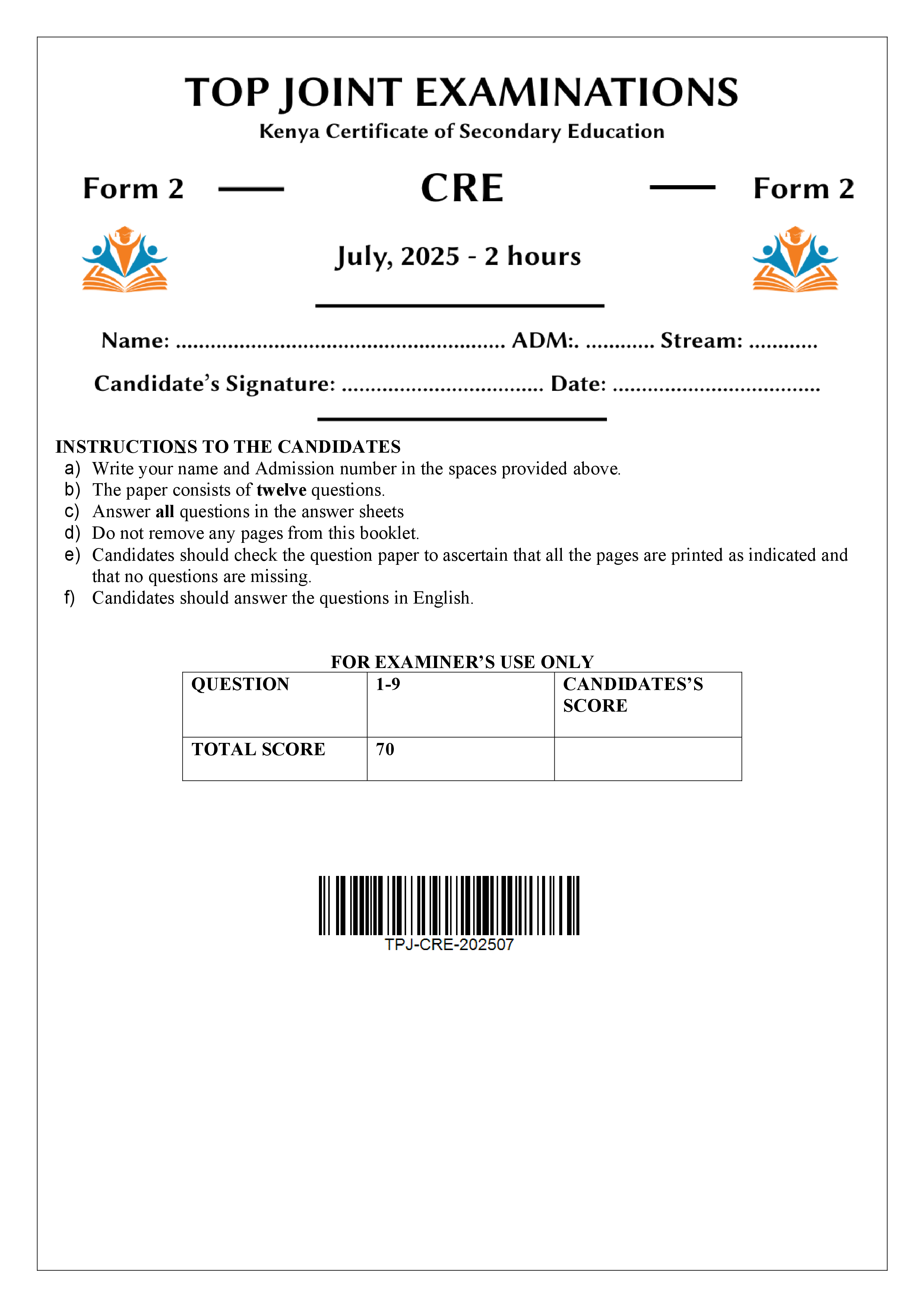 CRE FORM 2 END TERM 2 2025