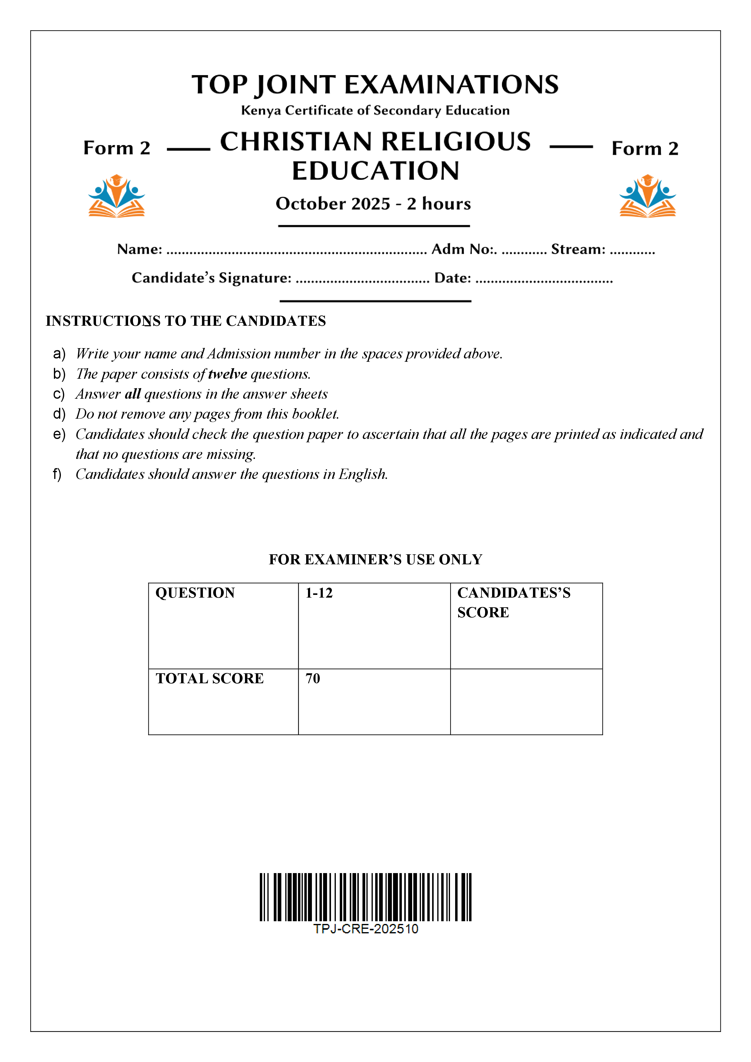 CRE FORM 2 END TERM 3 2025