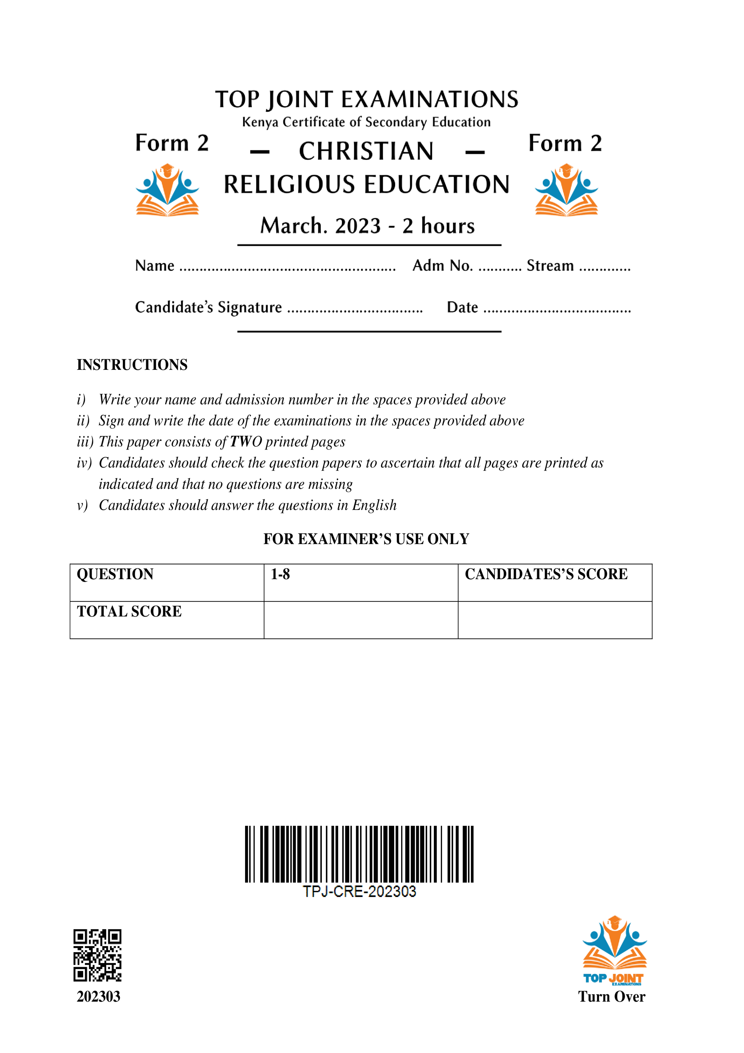 CRE FORM 2 MID TERM 1 2023