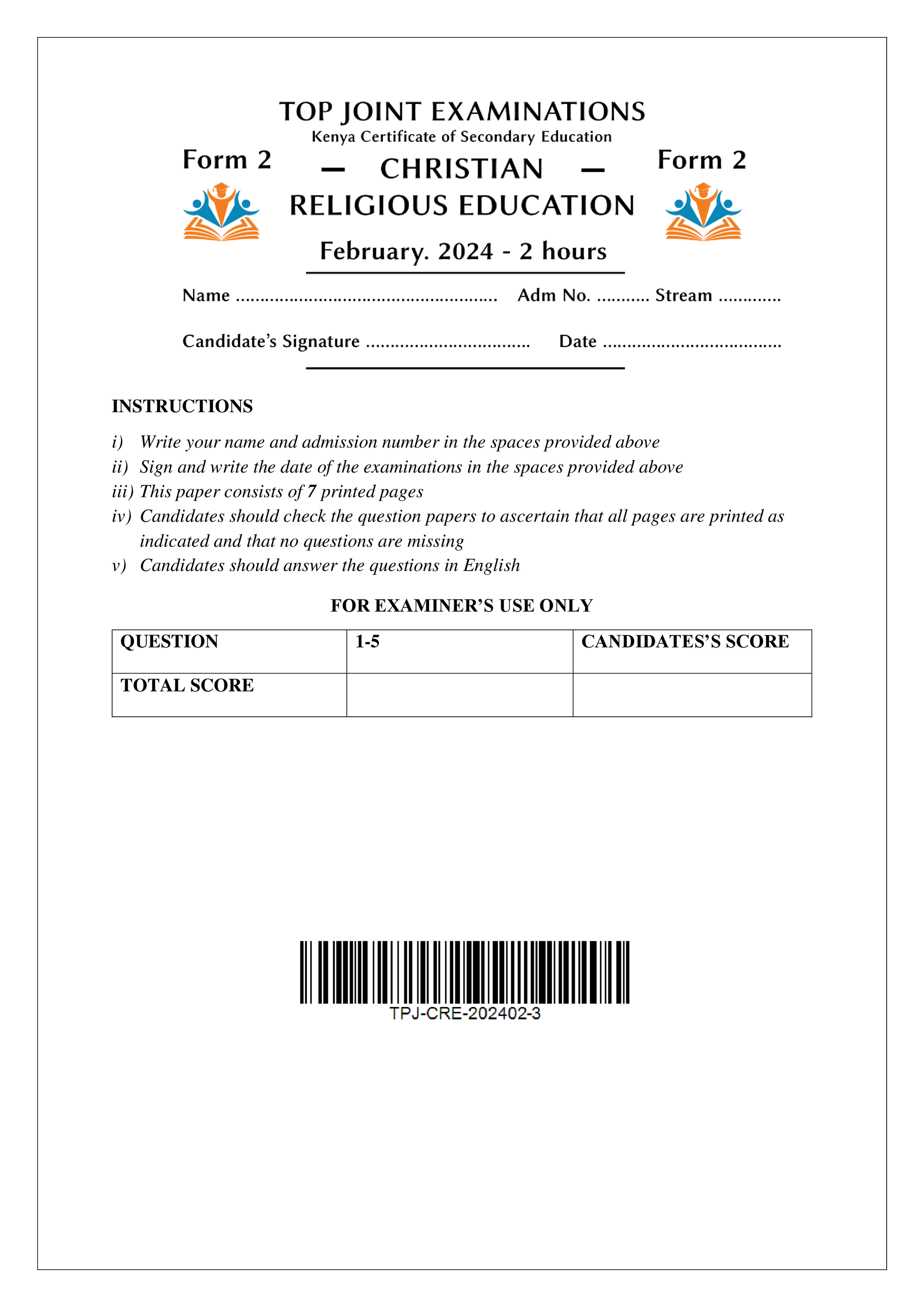 CRE FORM 2 MID TERM 1 2024