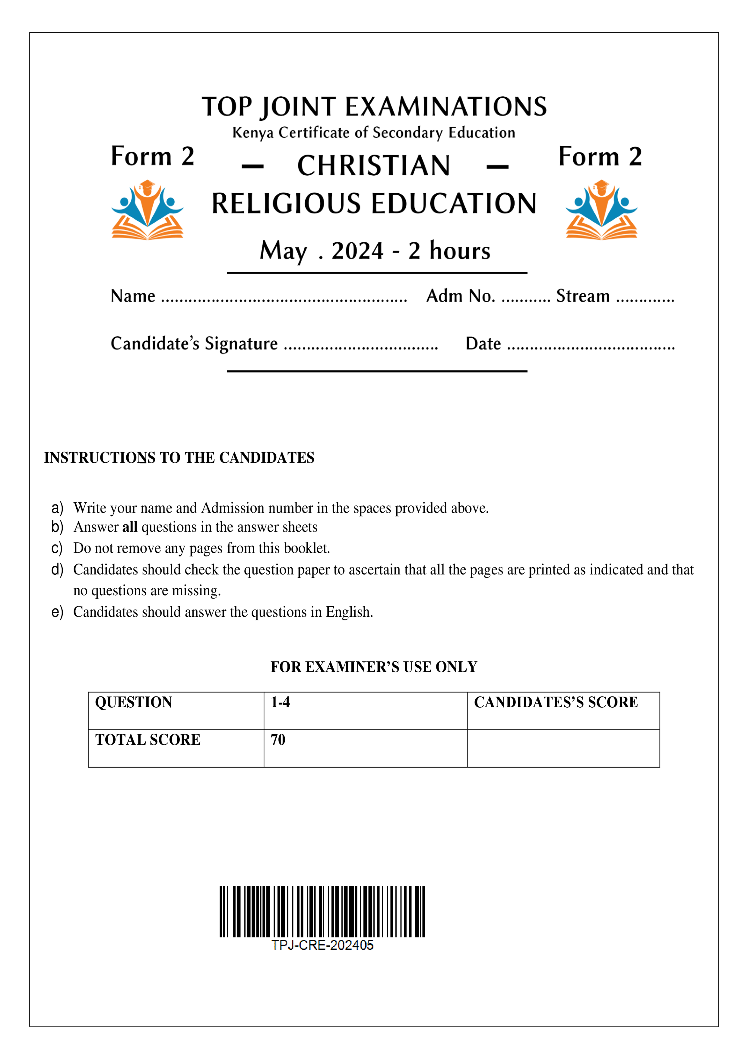CRE FORM 2 OPENER TERM 2 2024