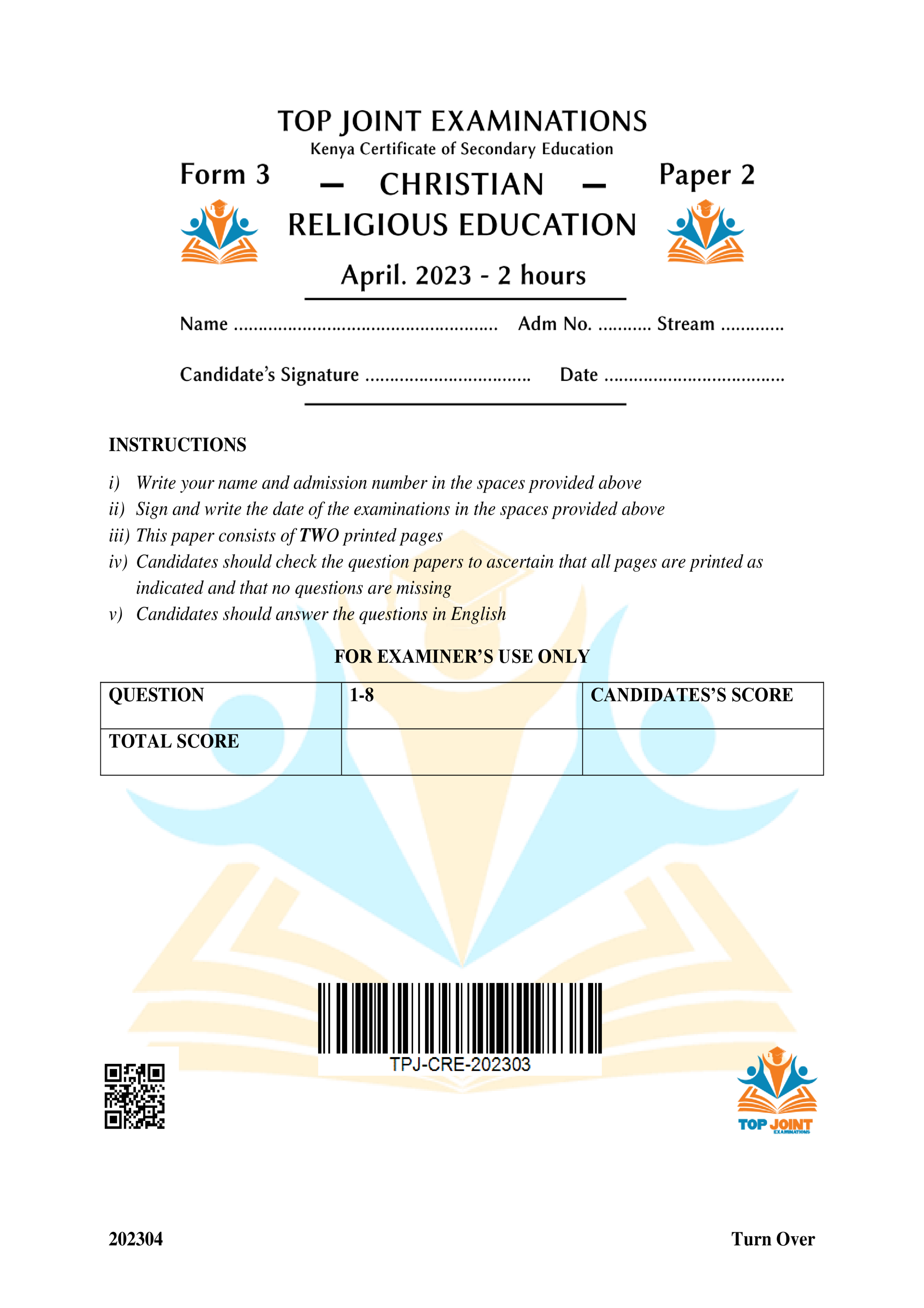 CRE FORM 3 PAPER 2 END TERM 1 2023