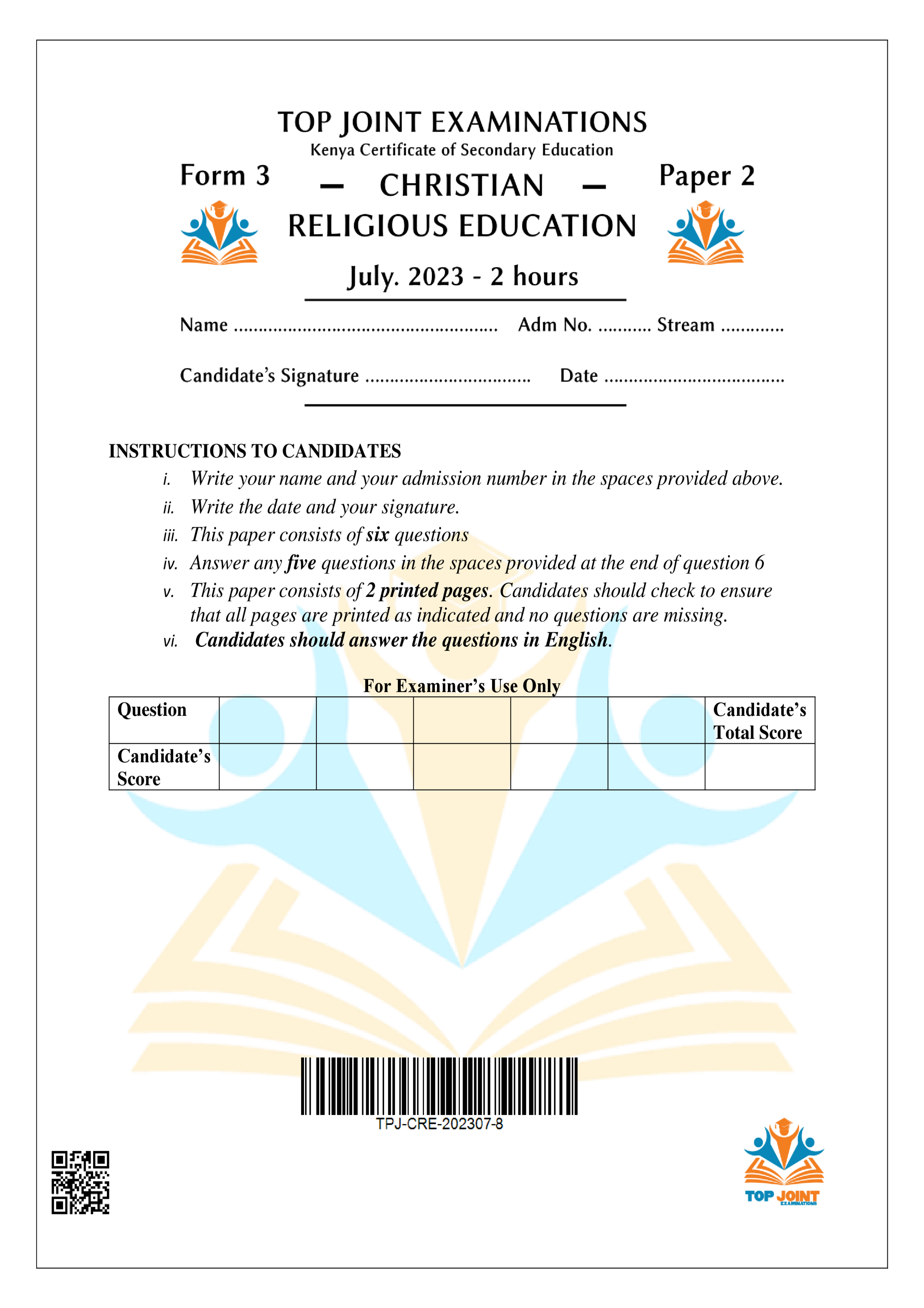 CRE FORM 3 PAPER 2 END TERM 2 2023