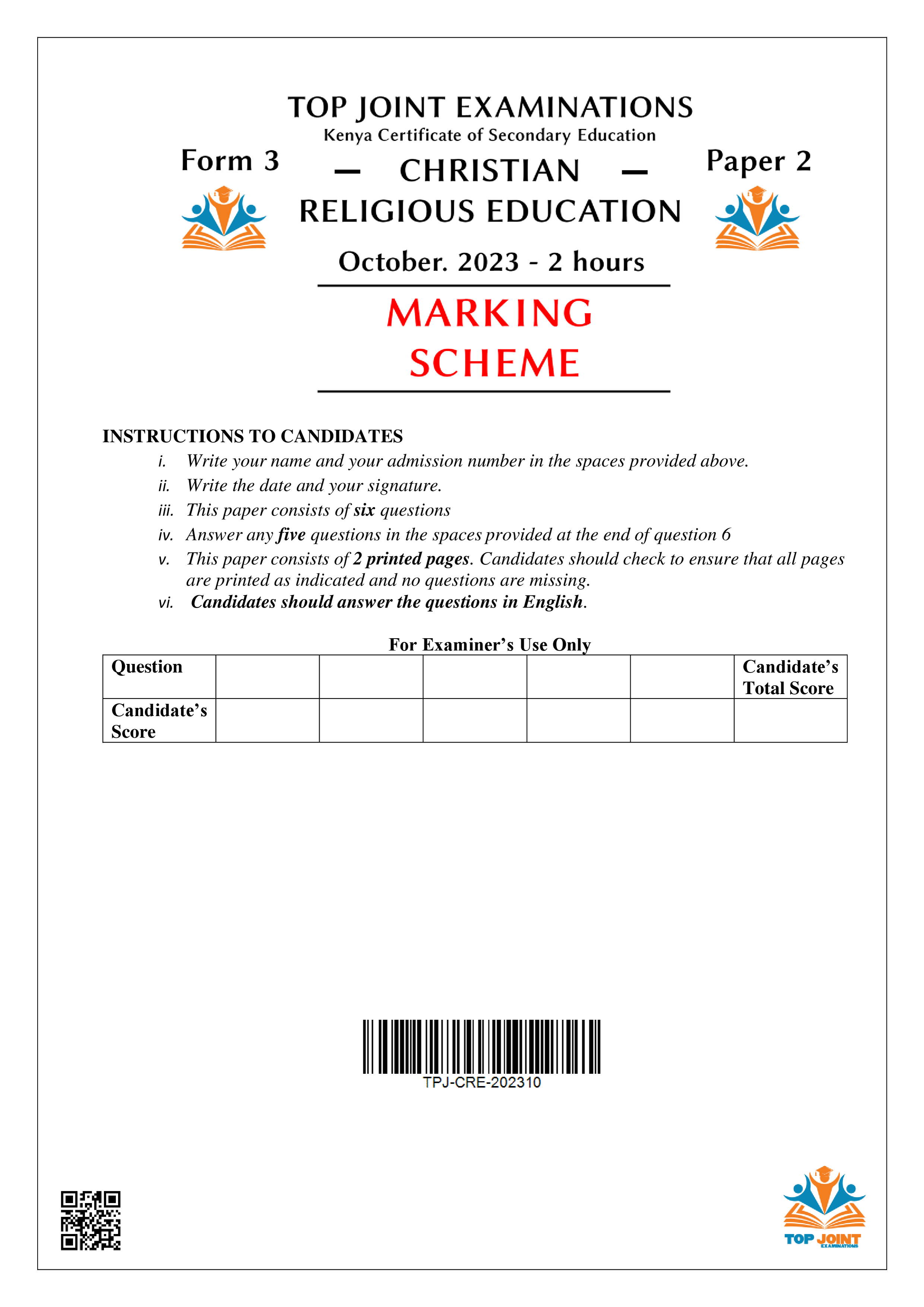 CRE FORM 3 PAPER 2 END TERM 3 2023