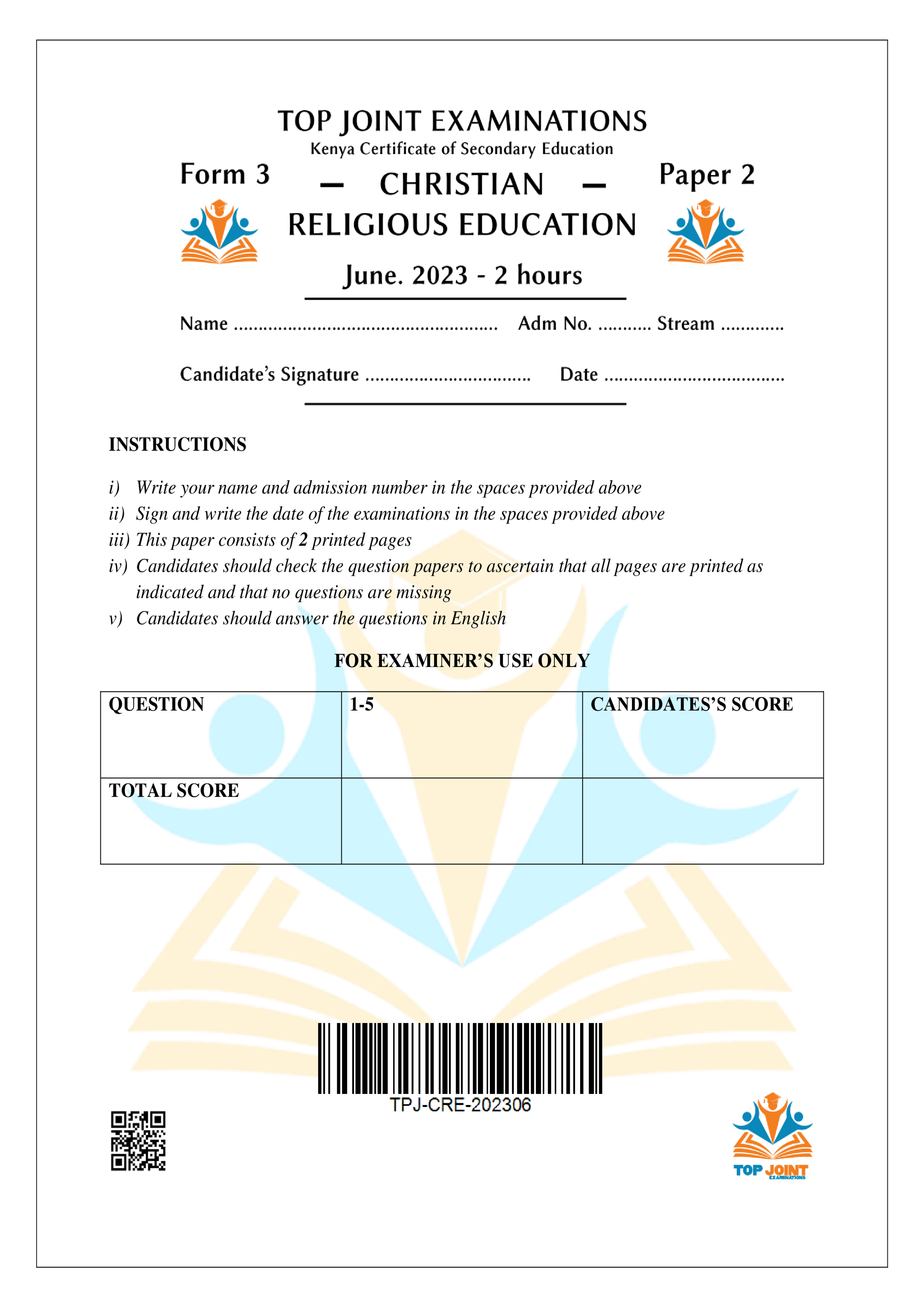 CRE FORM 3 PAPER 2 MID TERM 2 2023